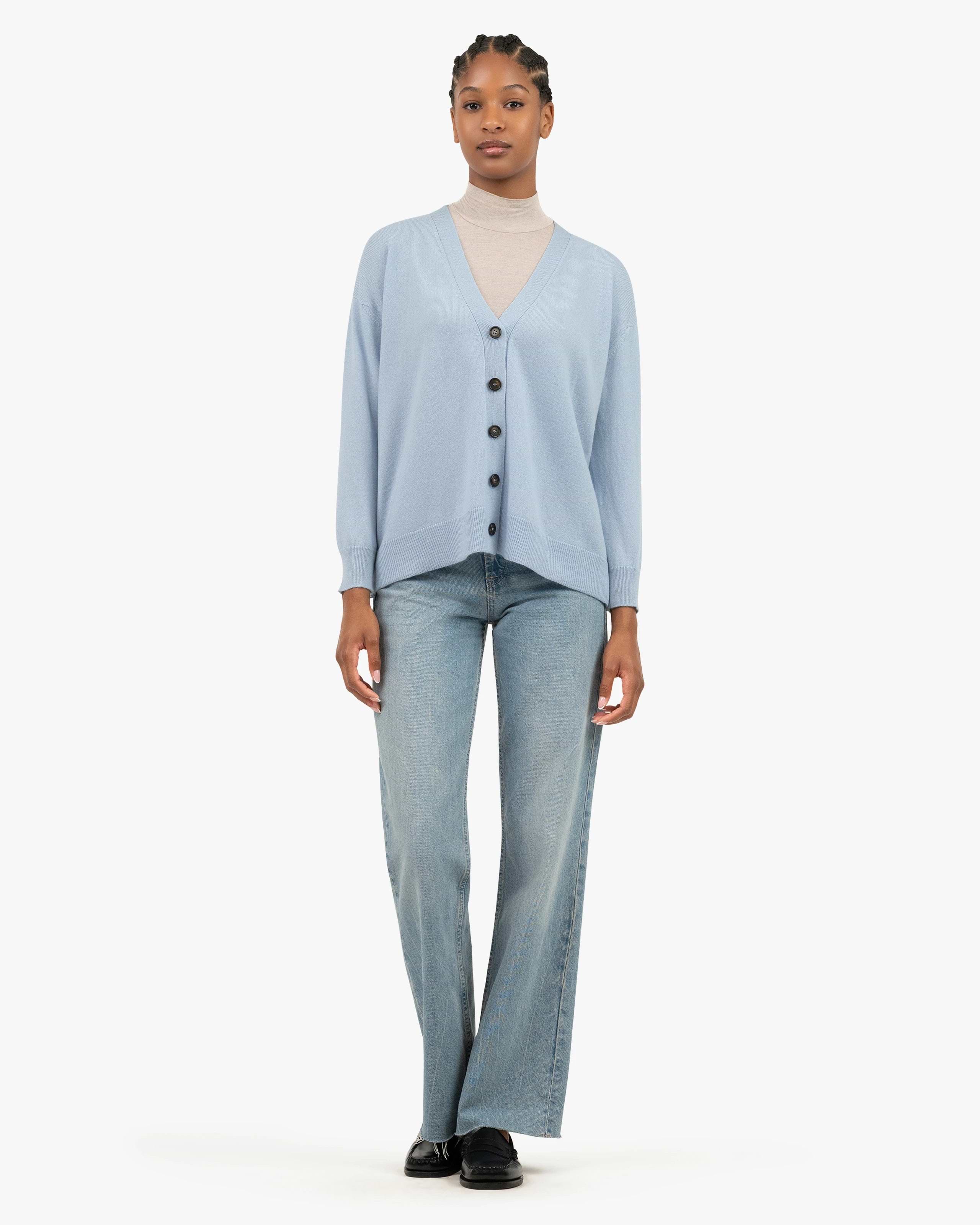 blue dress with grey cardigan A Memory Of Us: thanksgiving outfit idea