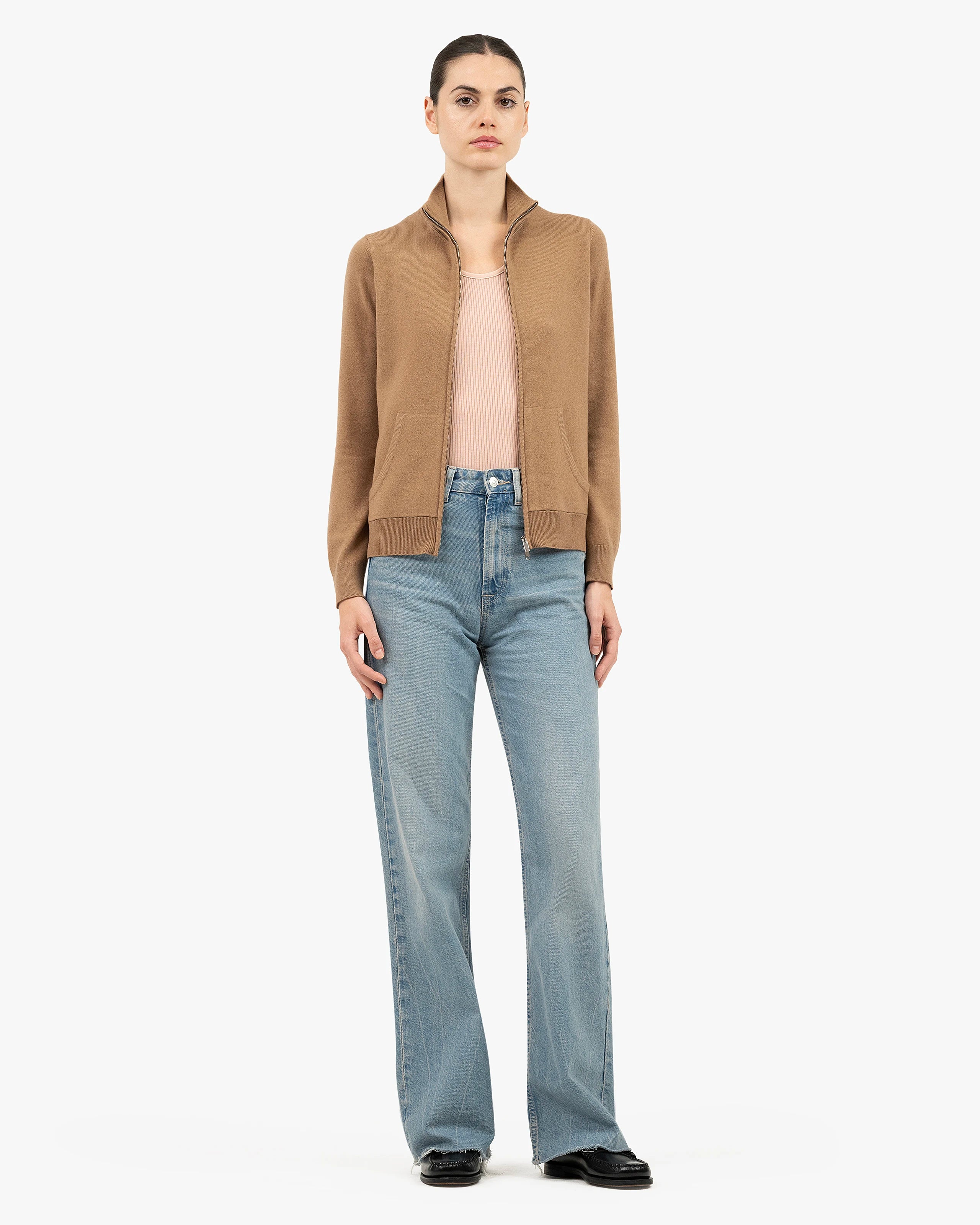 Women's Salò Zip Cardigan - Camel Cashmere