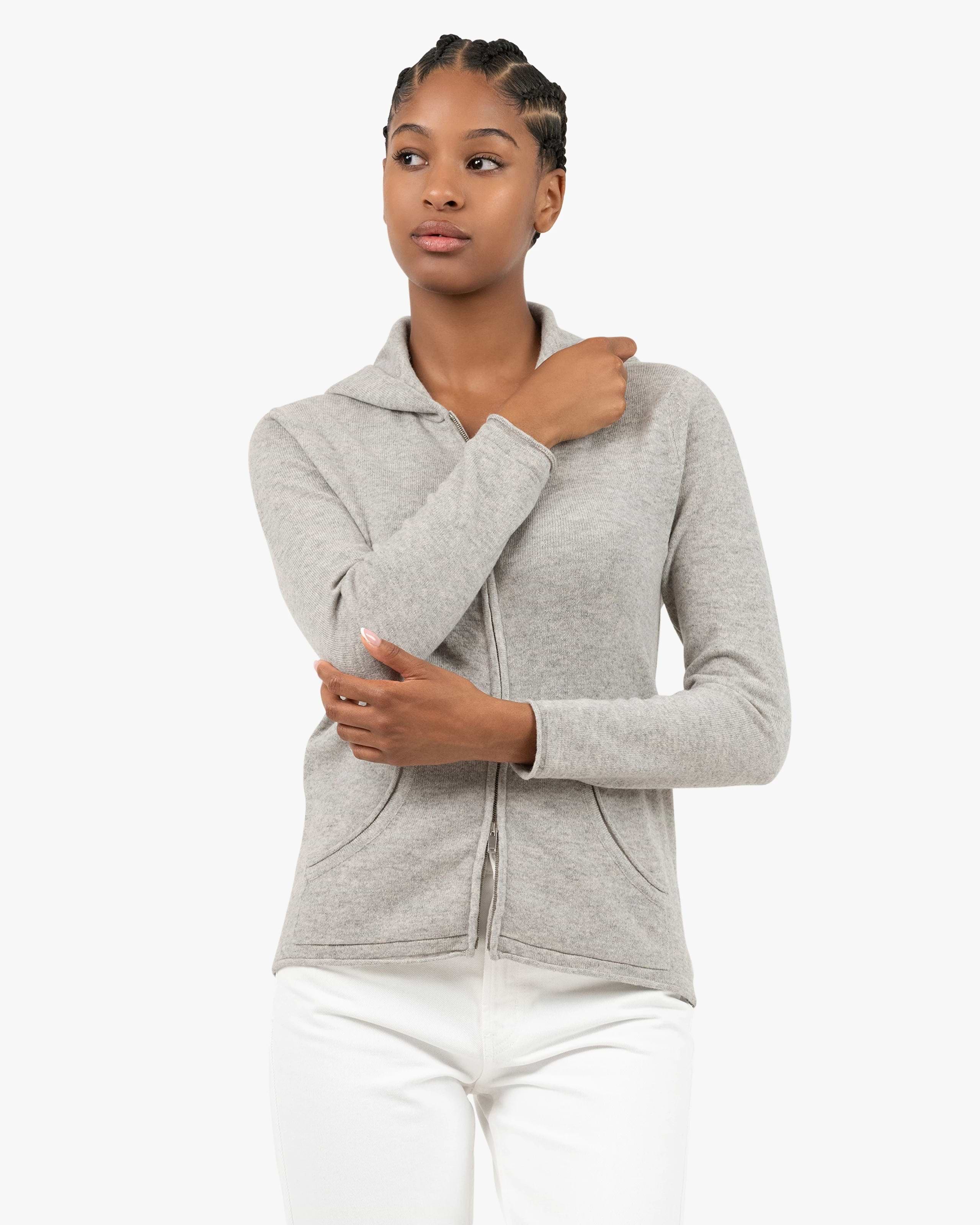 Women's Salò Zip Cashmere Hoodie - Light Grey | MaisonCashmere Women's Salò Zip Cashmere Hoodie - Light Grey | MaisonCashmere