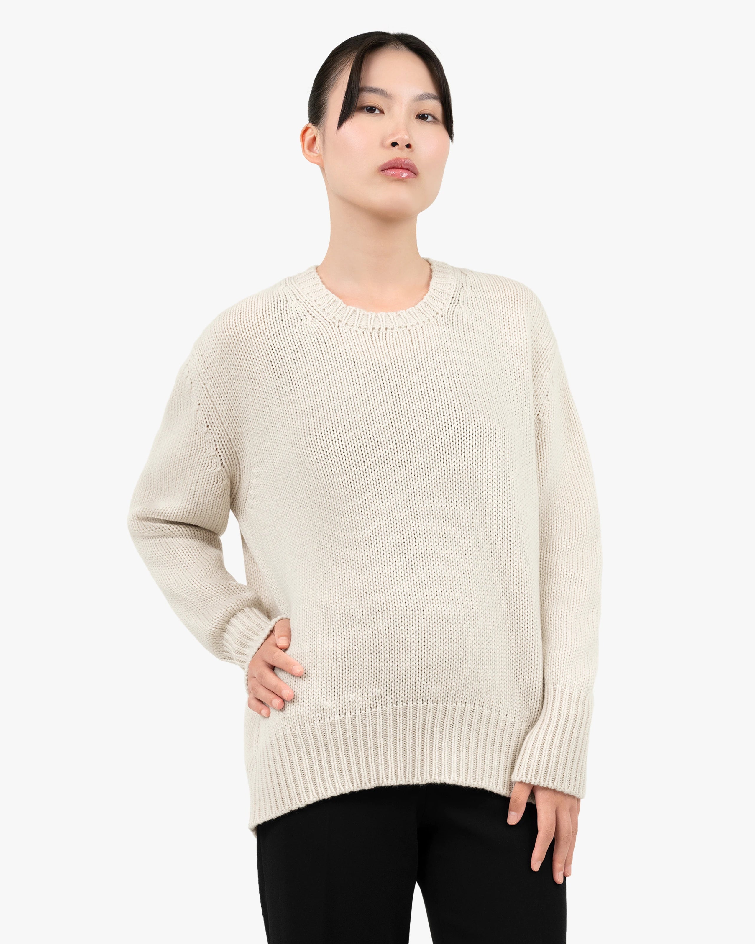 Women's Dalmar Crew Neck Sweater - White Merino / Cashmere