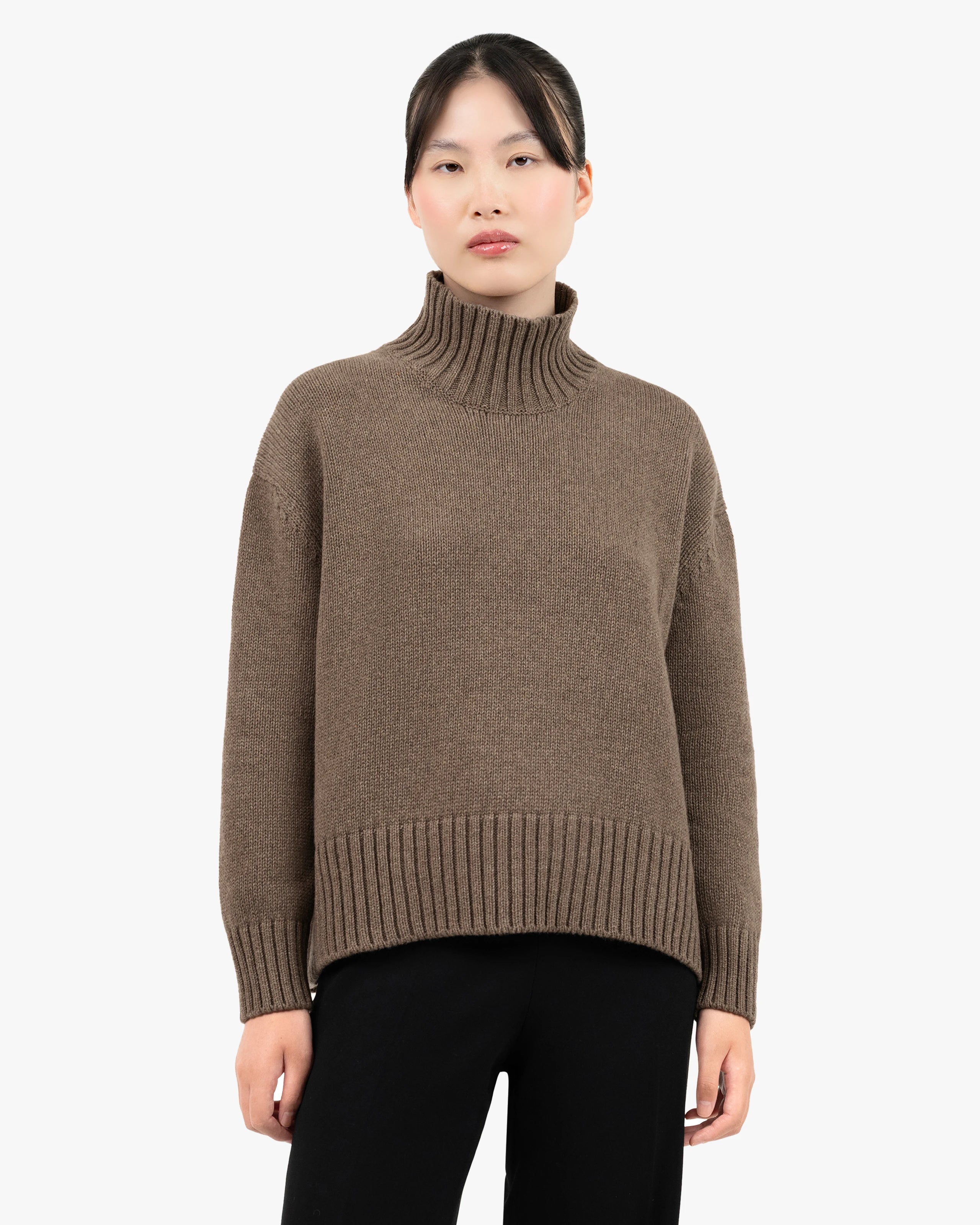 Dolomiti Mock Neck Sweater - Brown Cashmere