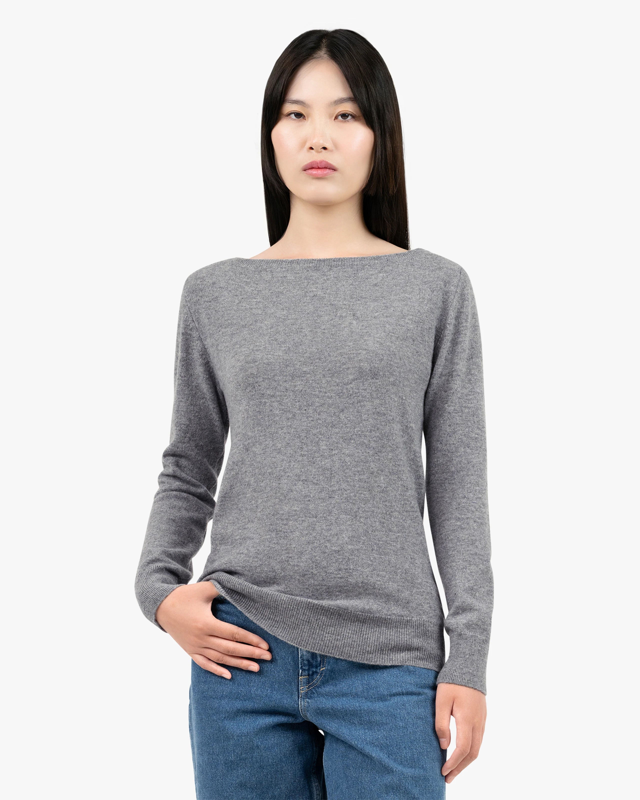 Essential Boat Neck Sweater - Medium Grey Cashmere