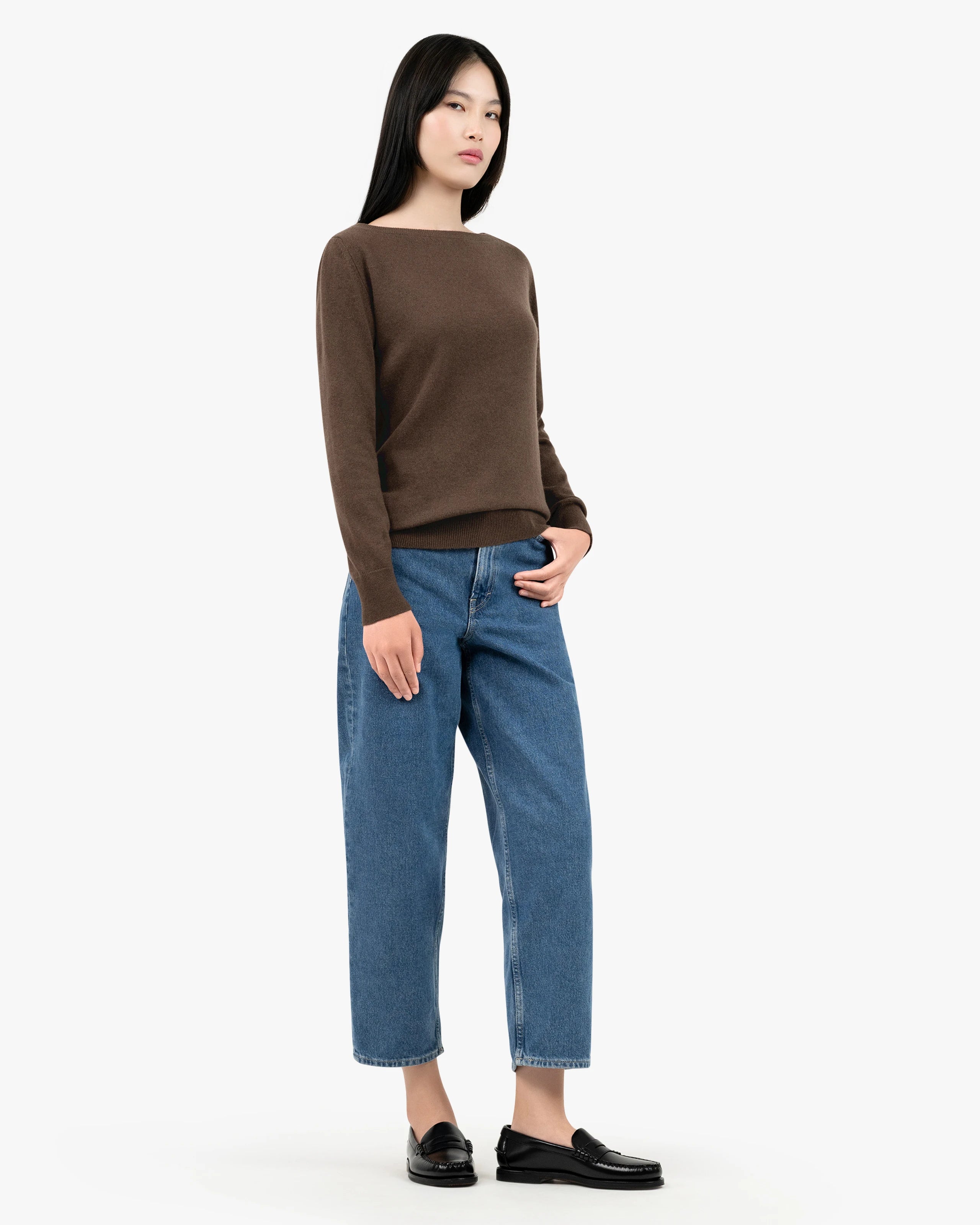 Essential Boat Neck Sweater - Brown Cashmere