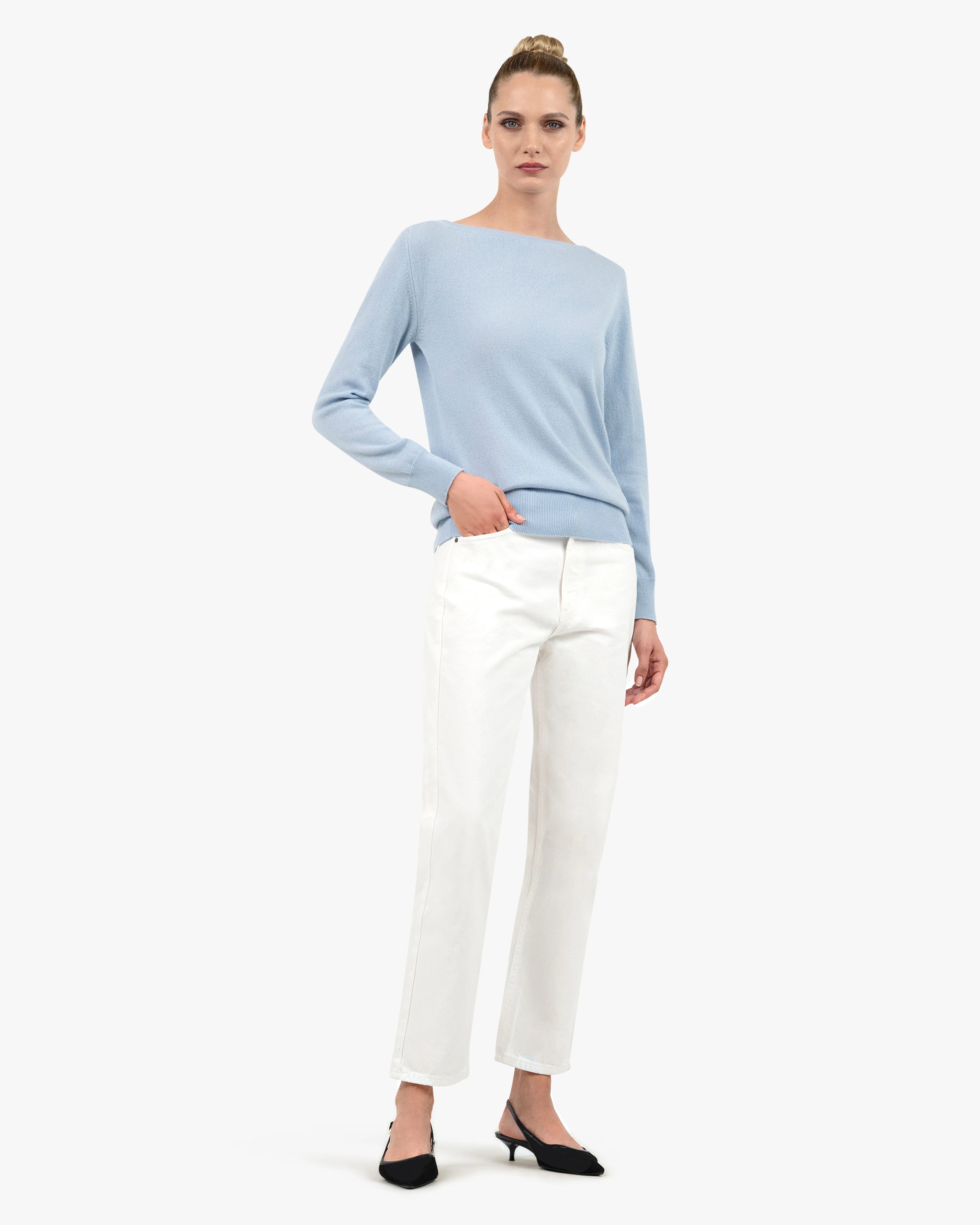 Essential Boat Neck Sweater - Light Blue Cashmere
