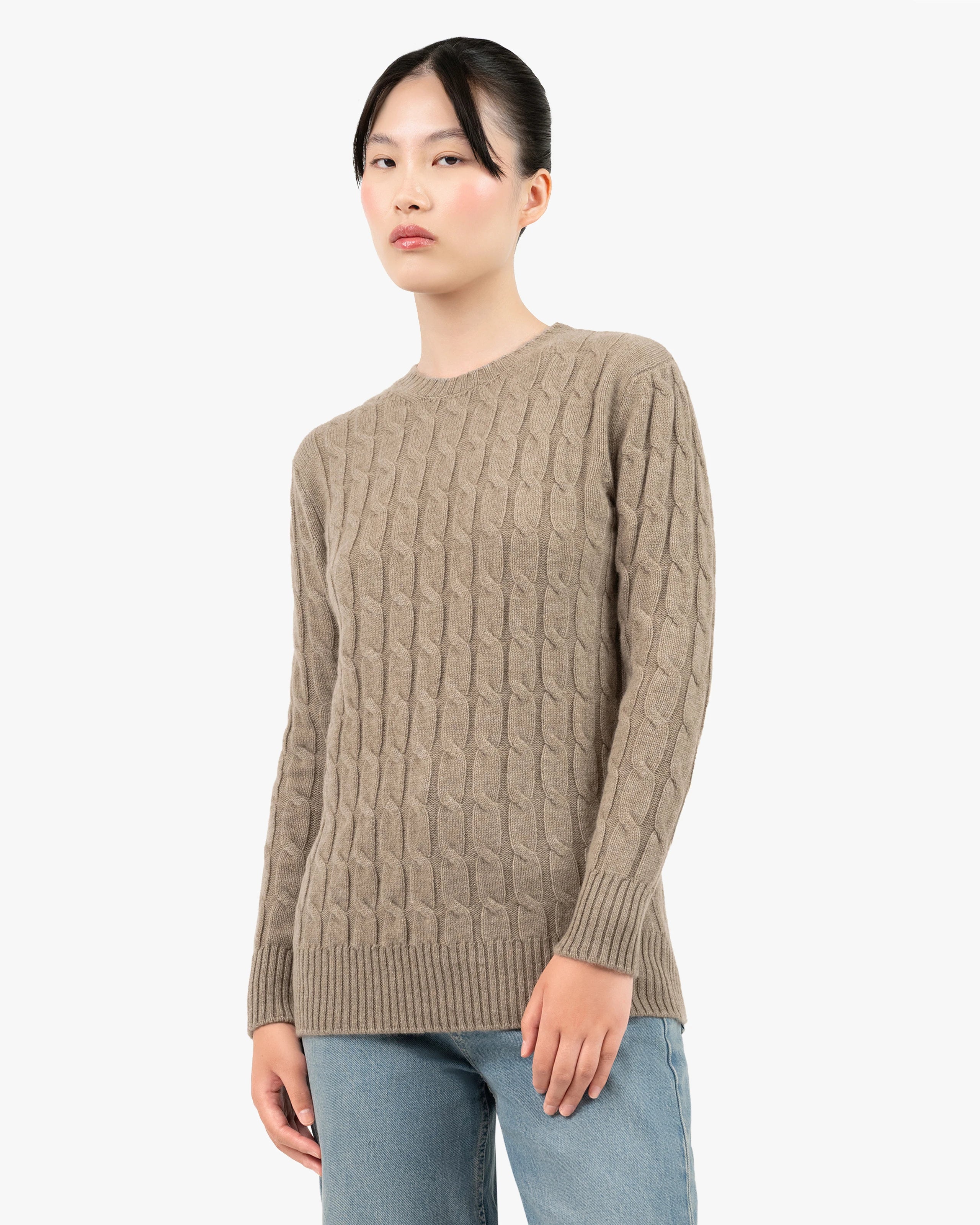 Essential Cable Knit Sweater - Taupe Cashmere