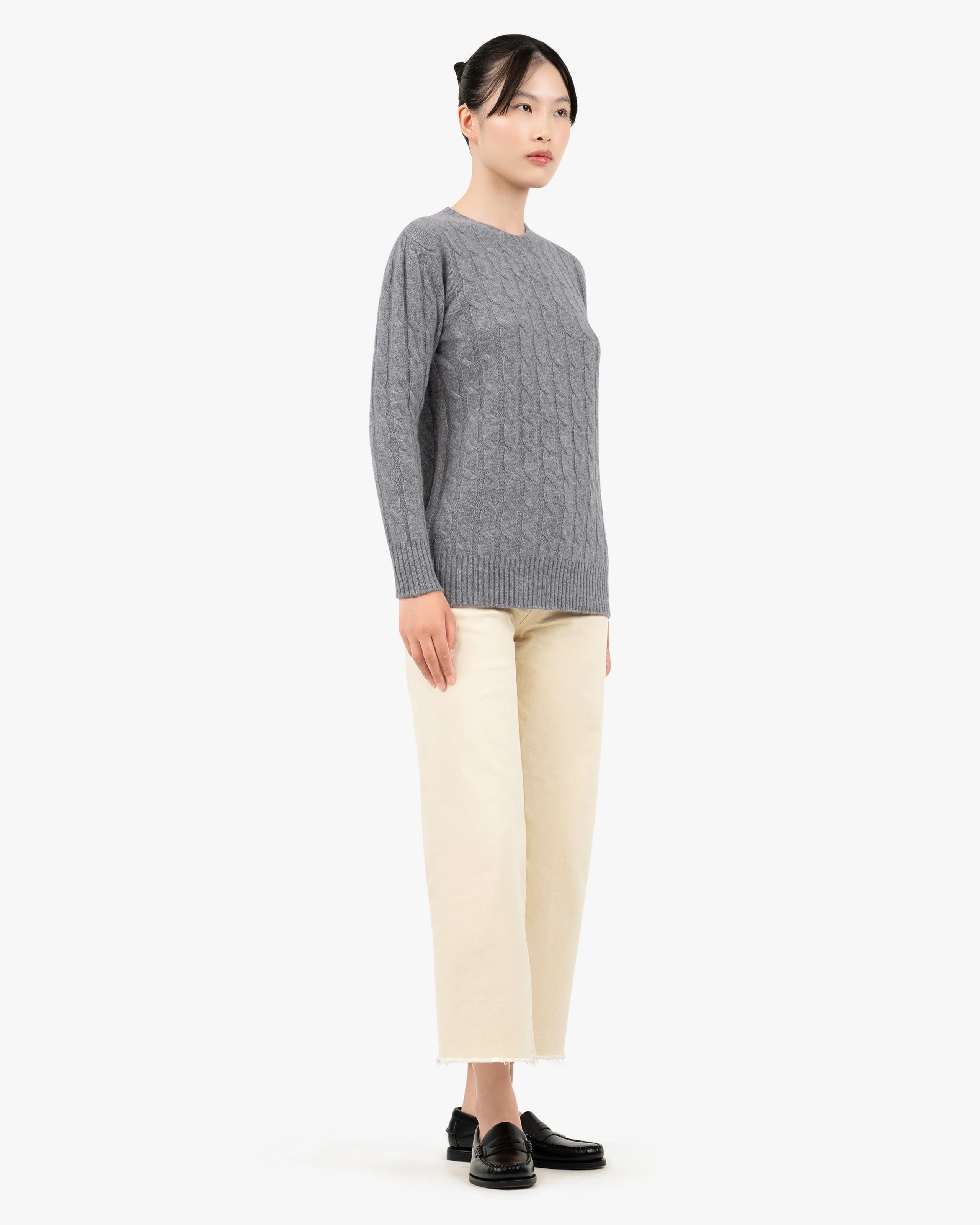 Essential Cable Knit Sweater - Medium Grey Cashmere