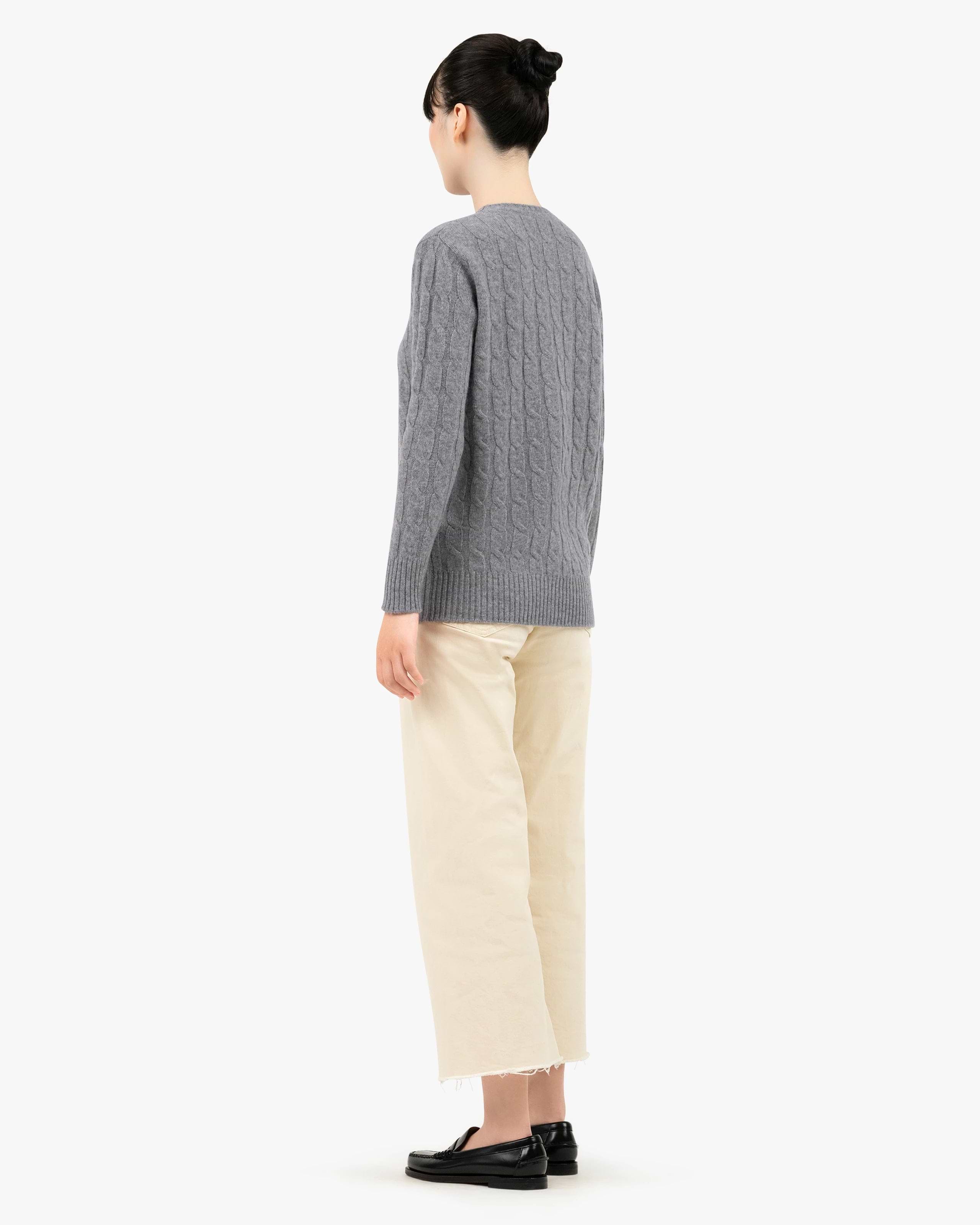 Women's Essential Cashmere Cable Sweater - Medium Grey Women's Essential Cashmere Cable Sweater - Medium Grey
