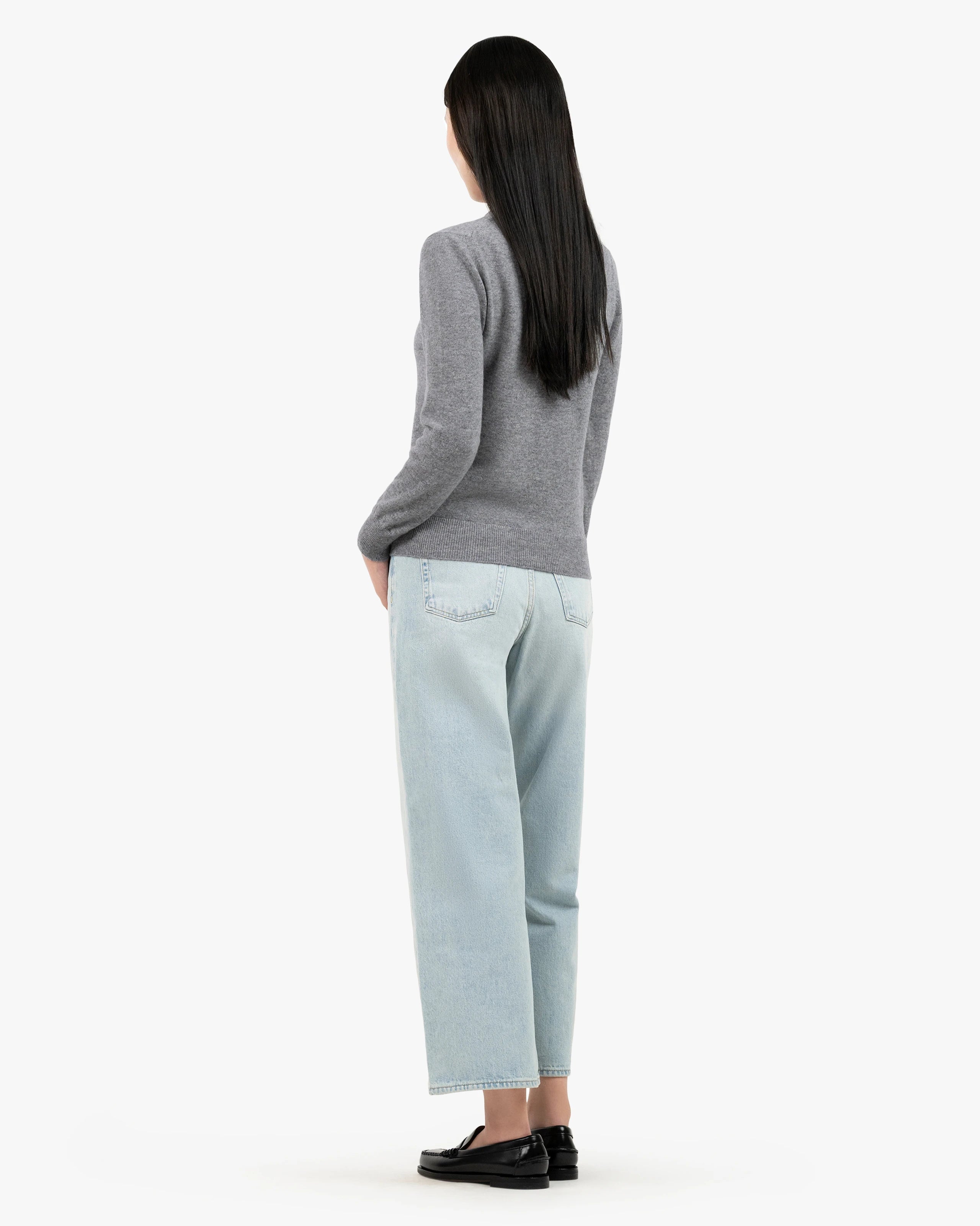 Essential Crew Neck Cardigan - Medium Grey Cashmere