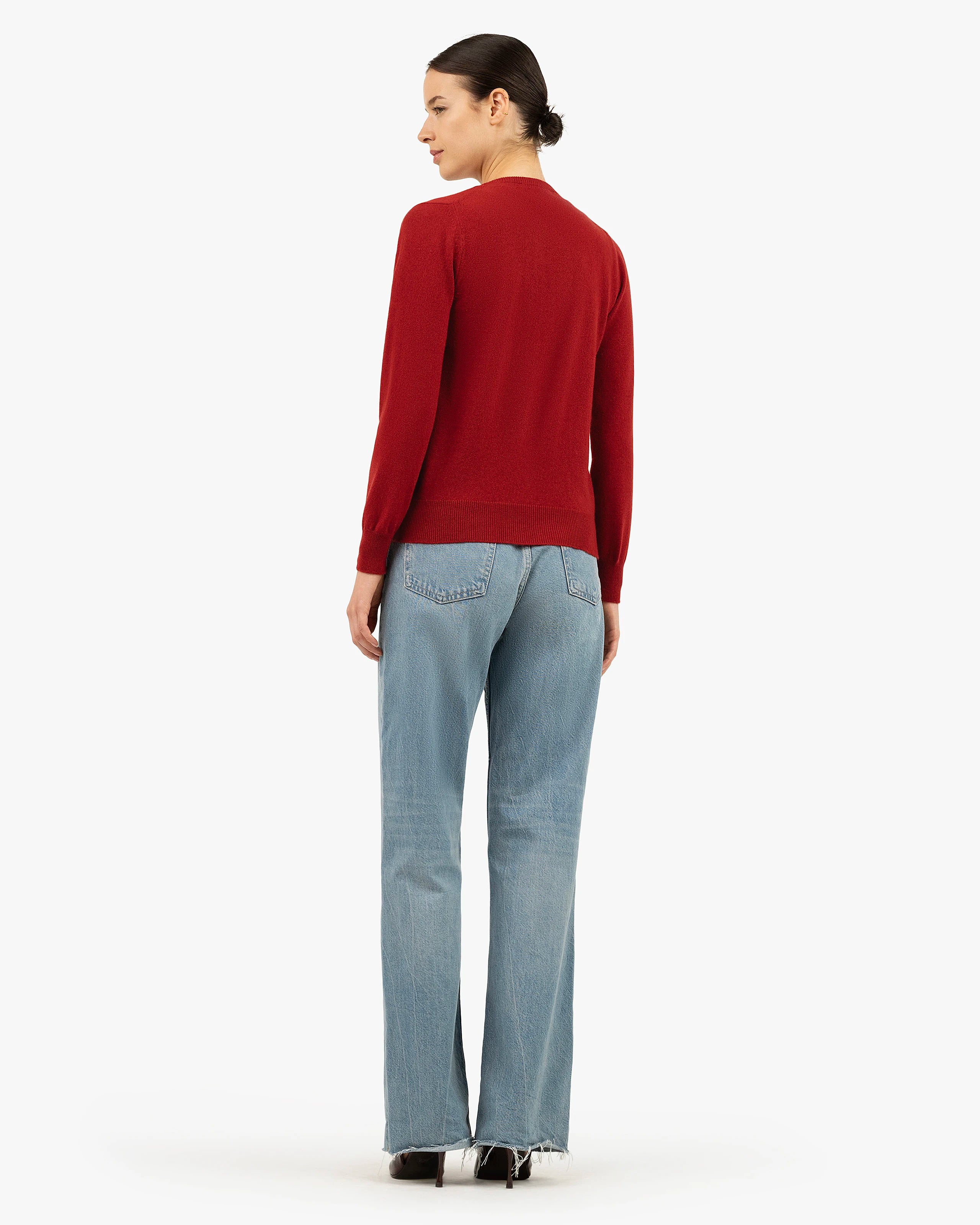 Essential Crew Neck Cardigan - Red Cashmere