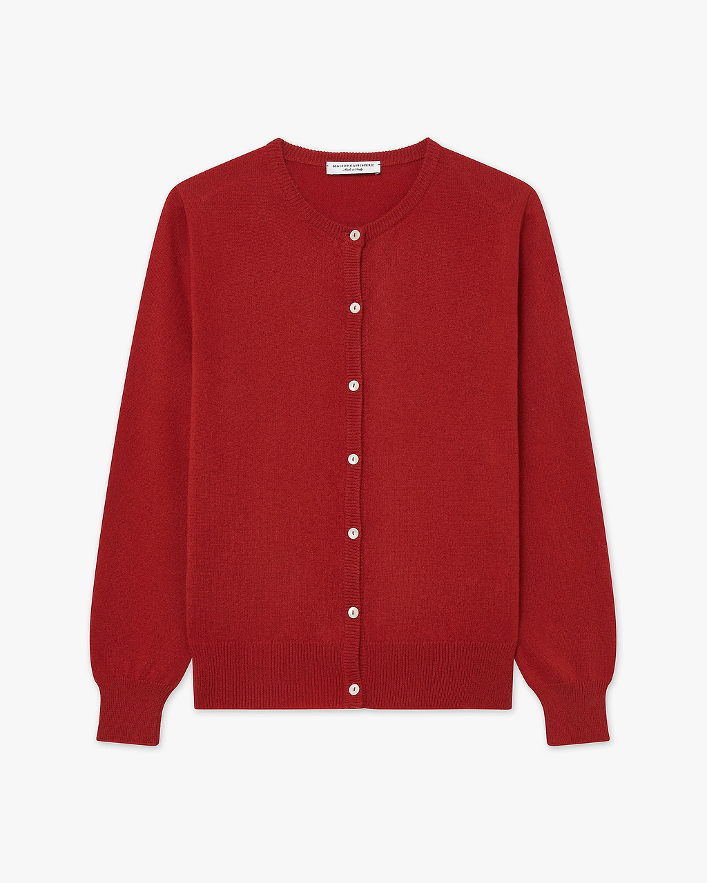 Women's Essential Cashmere Crew Neck Cardigan - Red | MaisonCashmere