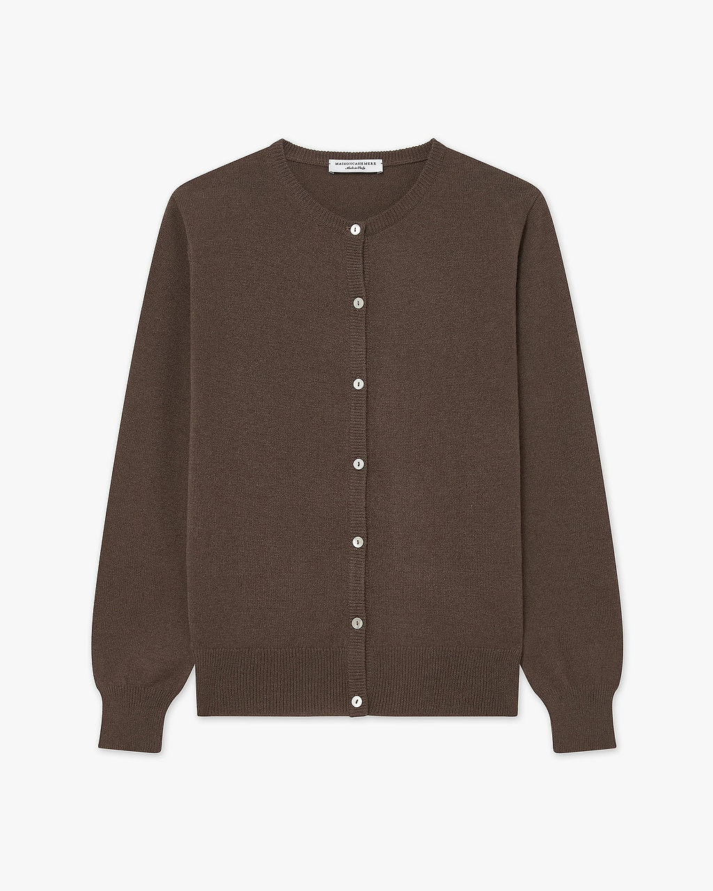 Women's Essential Cashmere Crew Neck Cardigan - Brown | MaisonCashmere