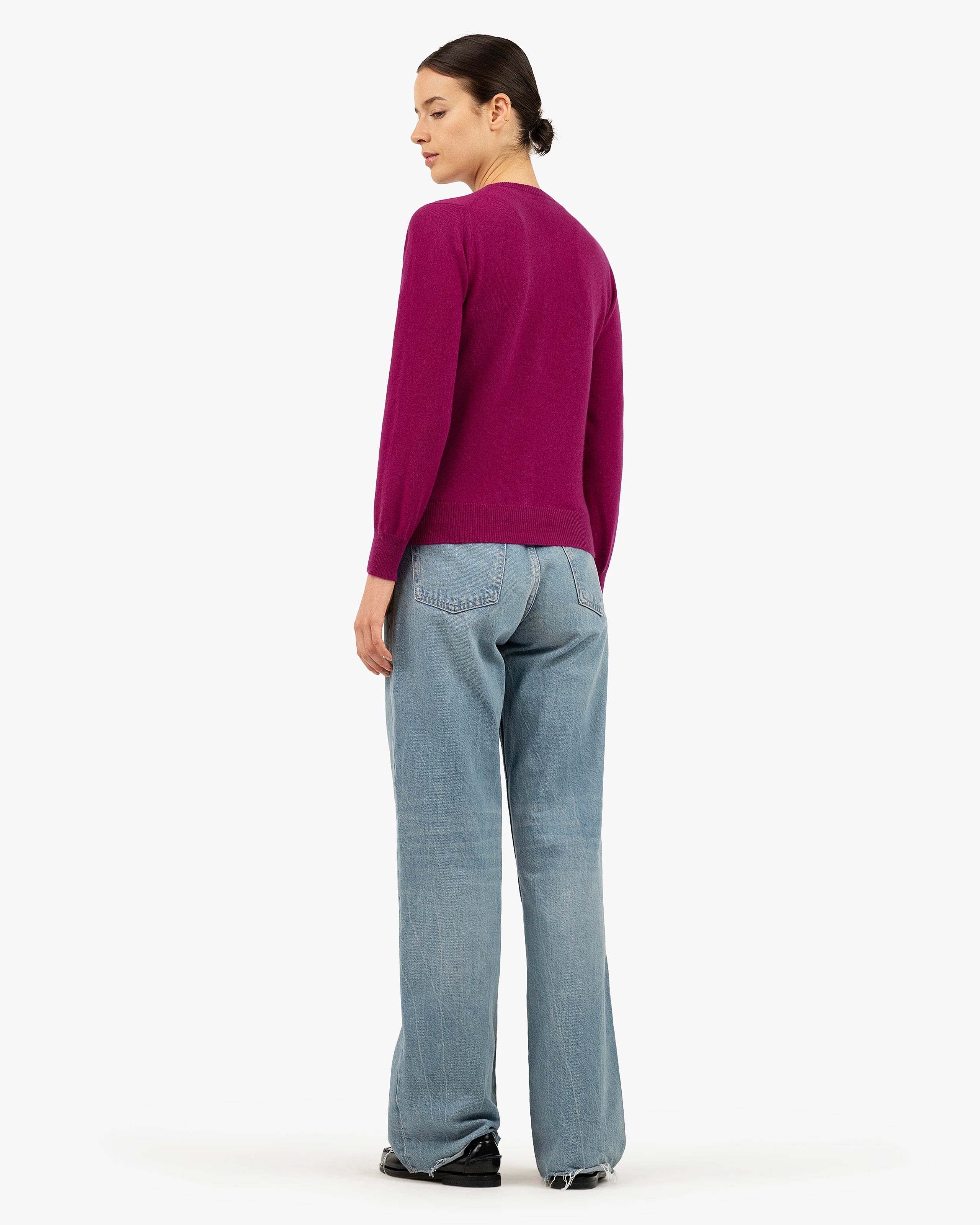 Essential Crew Neck Cardigan - Magenta Cashmere