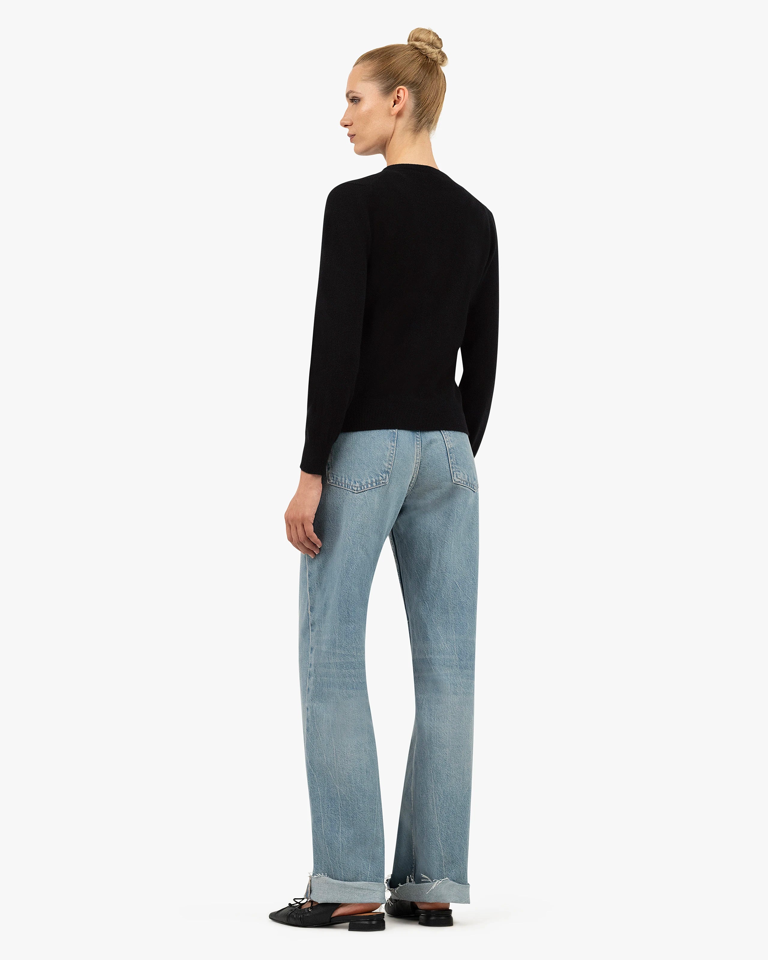 Essential Crew Neck Cardigan - Black Cashmere