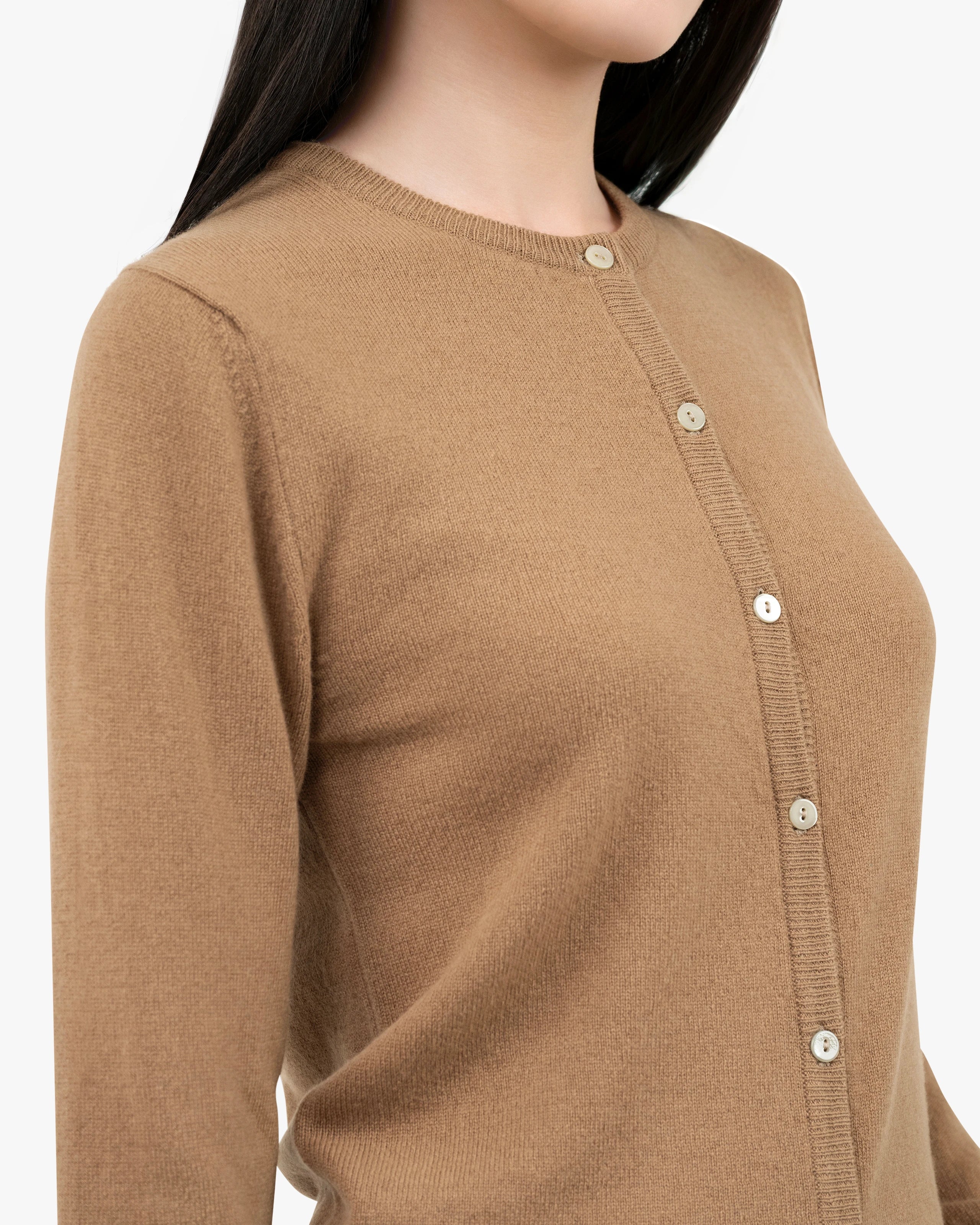 Essential Crew Neck Cardigan - Camel Cashmere