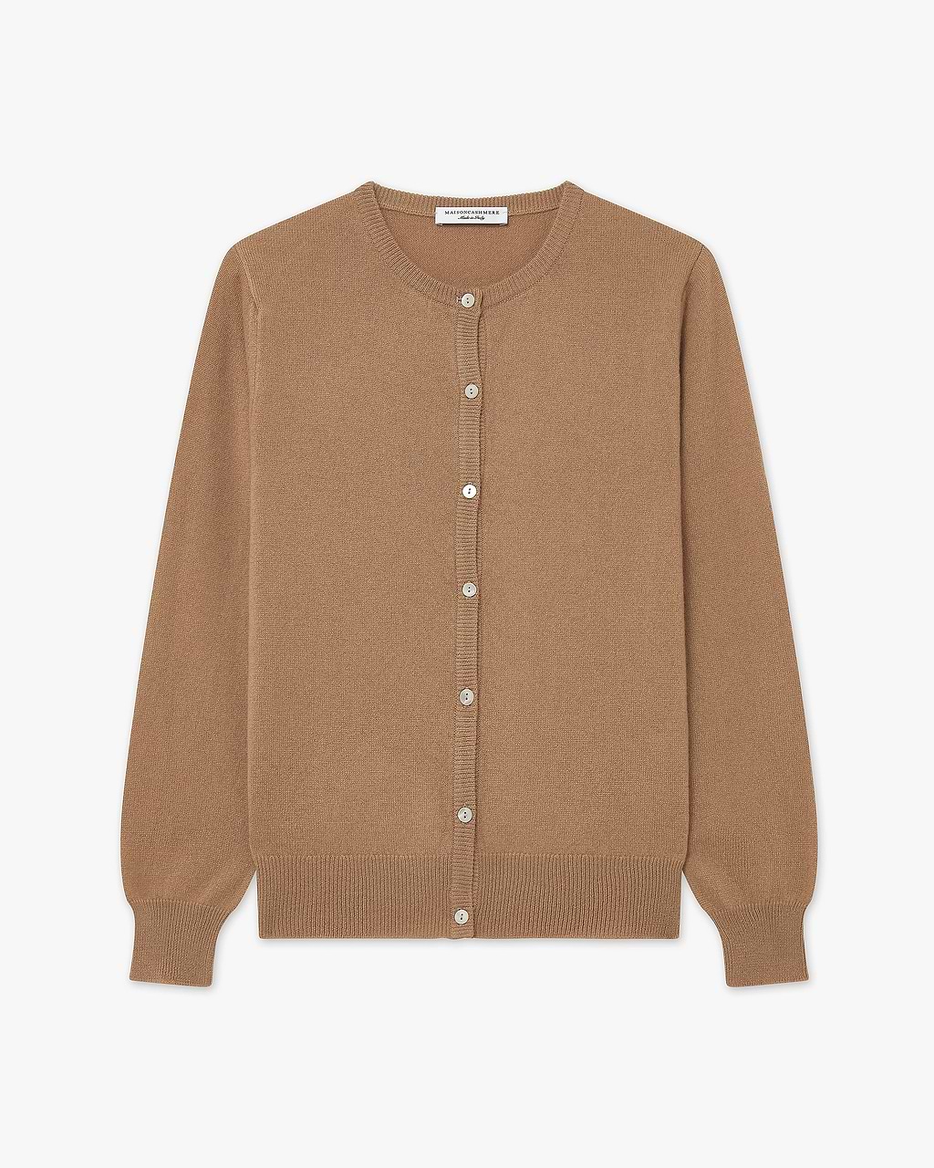 Women's Essential Cashmere Crew Neck Cardigan - Camel | MaisonCashmere Women's Essential Cashmere Crew Neck Cardigan - Camel | MaisonCashmere