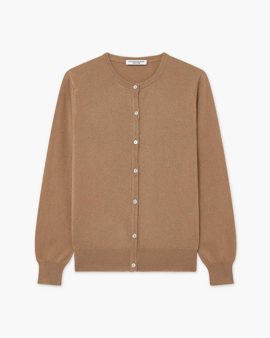 Women's Essential Cashmere Crew Neck Cardigan - Camel | MaisonCashmere