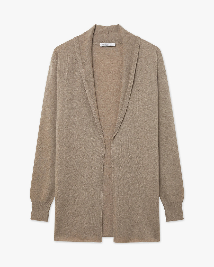 Women's Essential Cashmere Open Cardigan - Taupe | MaisonCashmere