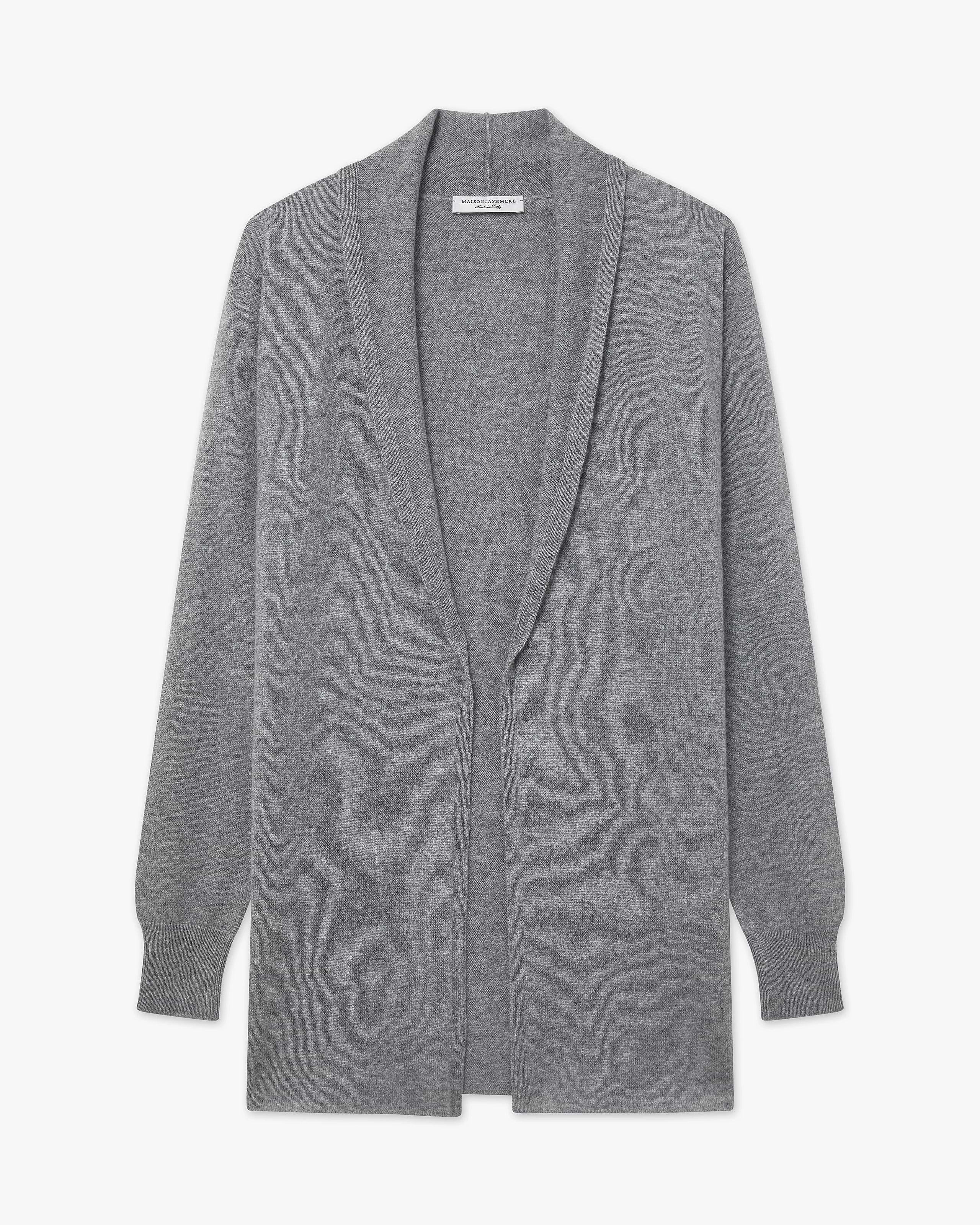 Essential Open Cardigan - Medium Grey Cashmere