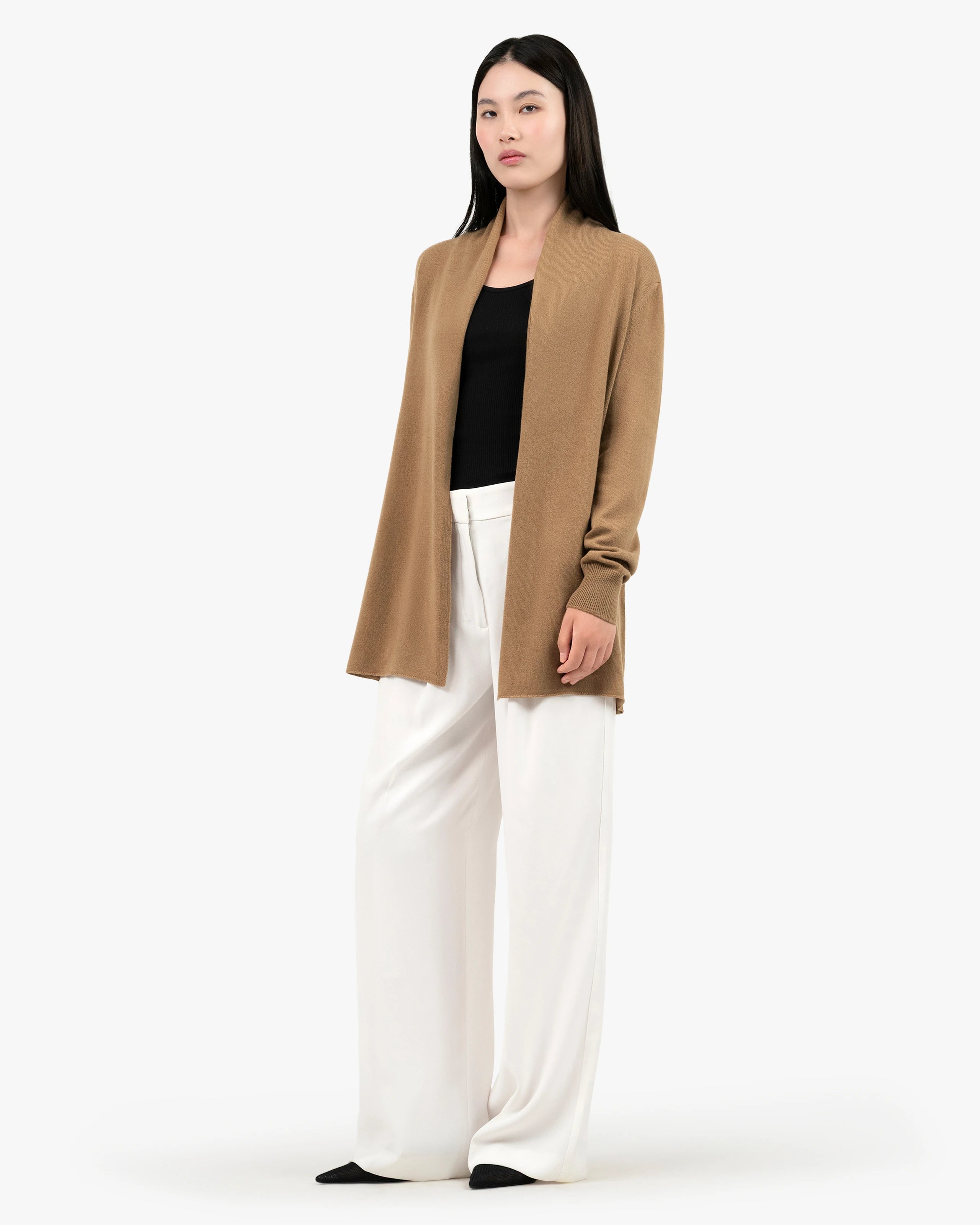 Essential Open Cardigan - Camel Cashmere