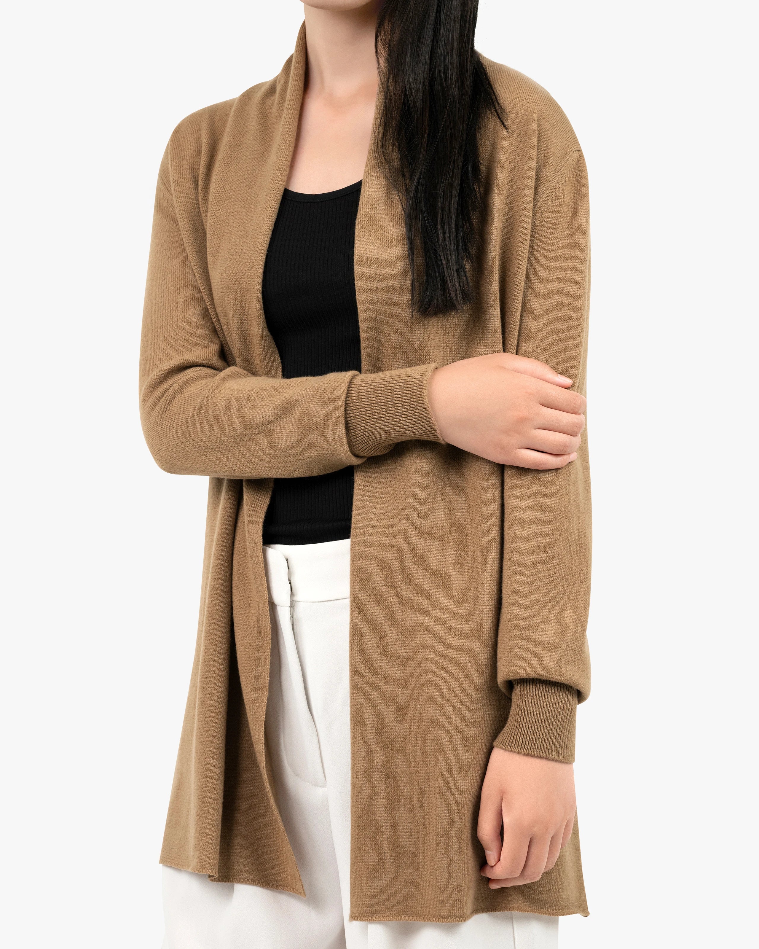 Essential Open Cardigan - Camel Cashmere