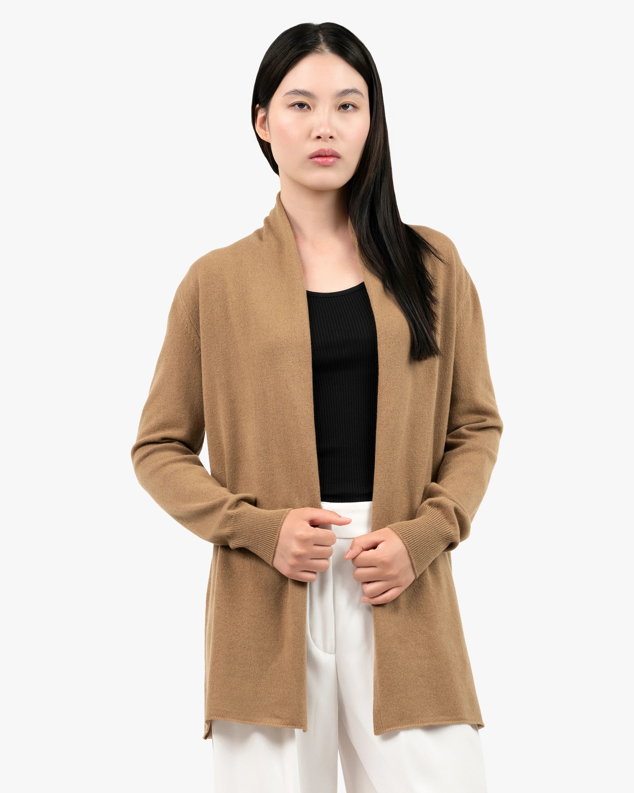 Essential Open Cardigan - Camel Cashmere