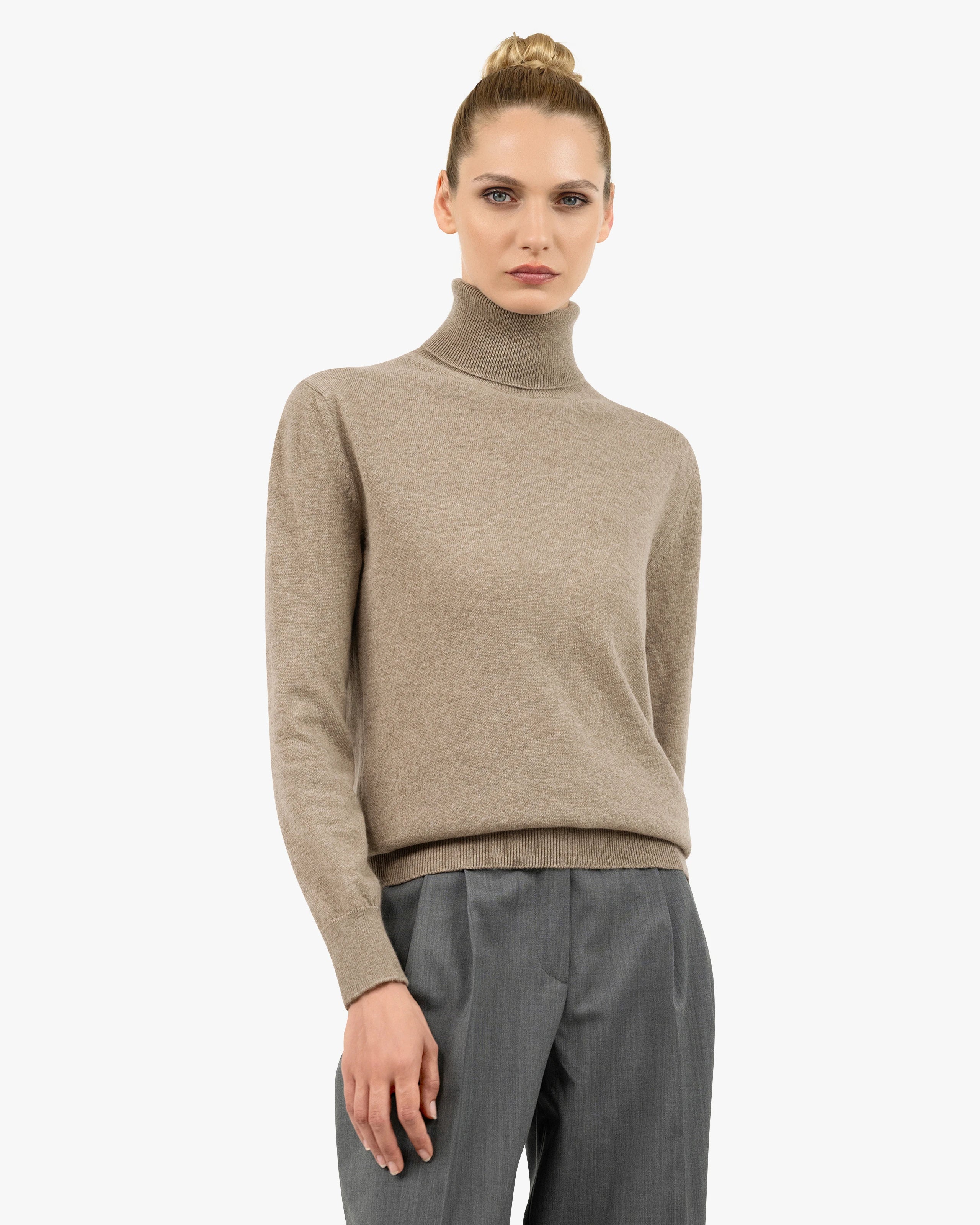 Women's Essential Turtleneck Sweater - Taupe Cashmere