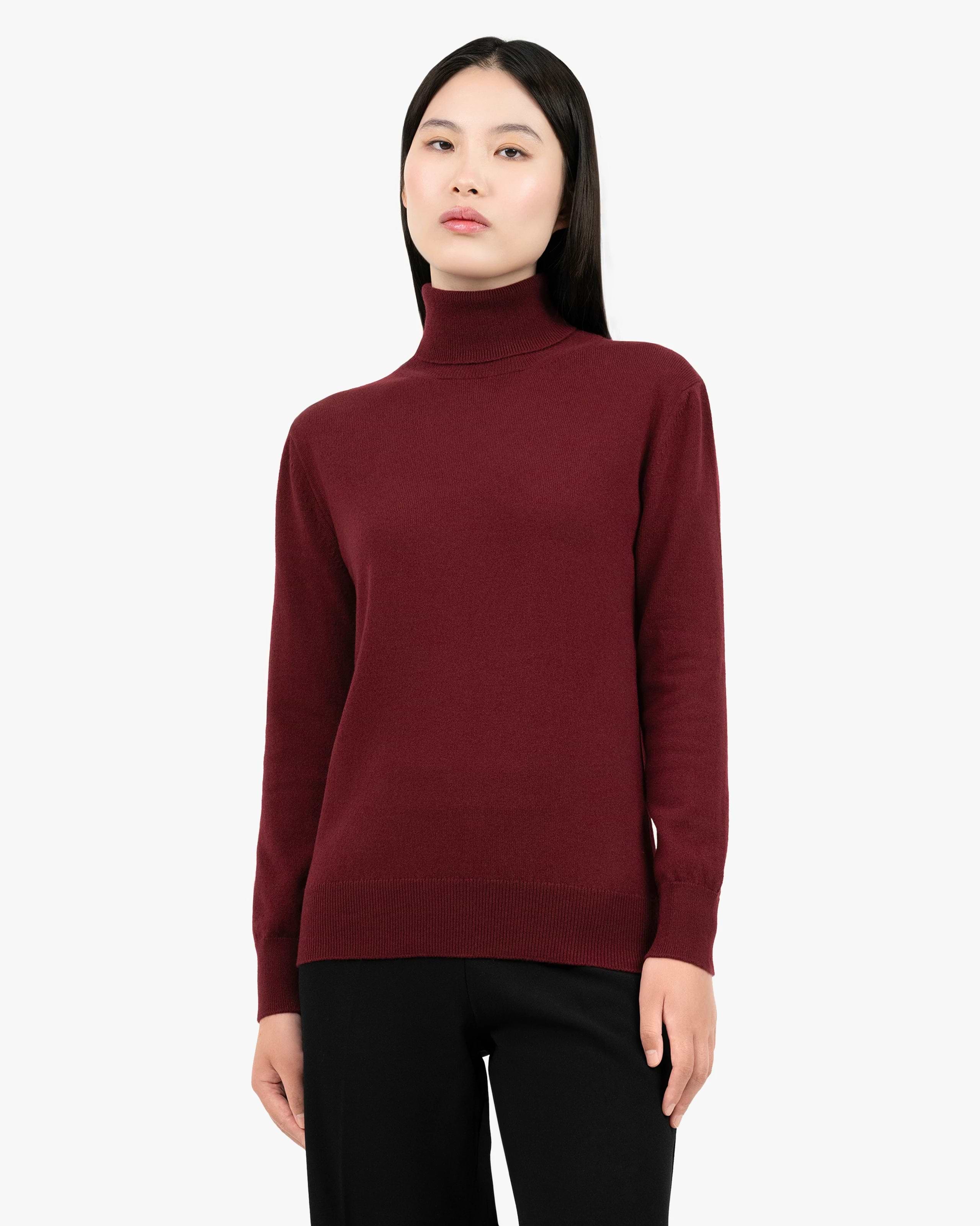 Women's Essential Turtleneck Sweater - Bordeaux Cashmere