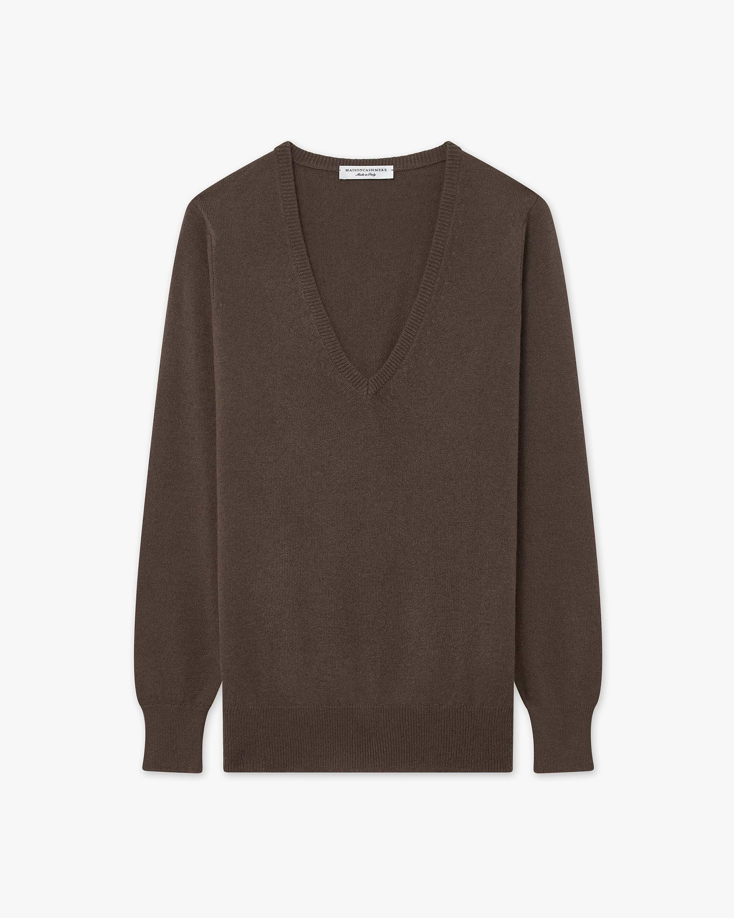 Women's Essential V-Neck Sweater - Brown Cashmere
