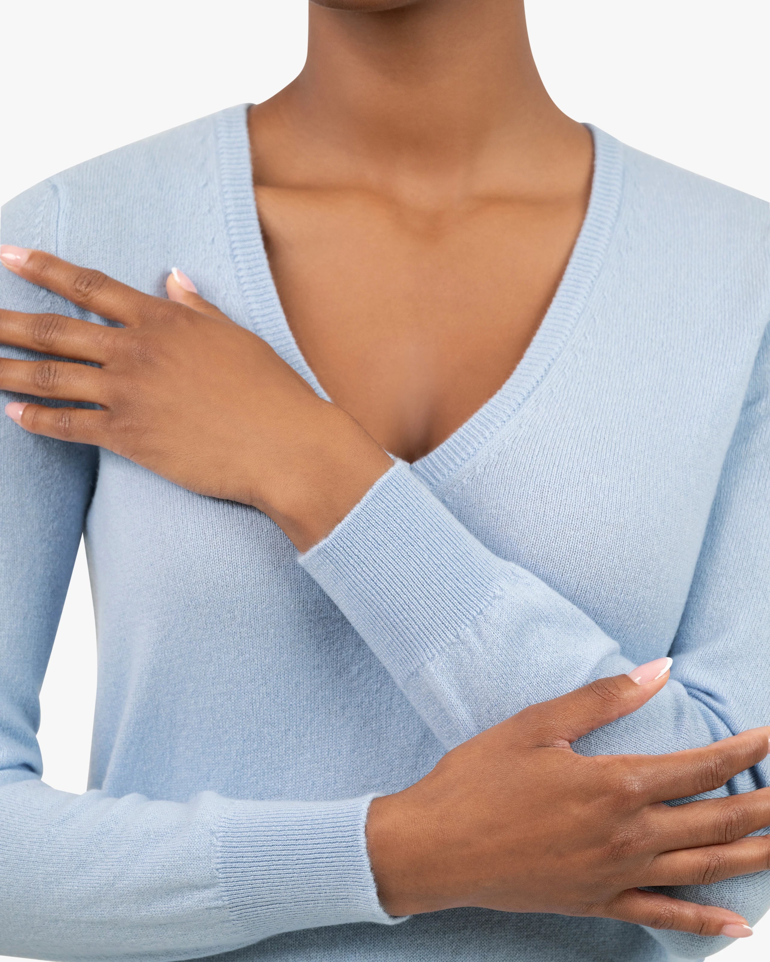 Women's Essential V-Neck Sweater - Light Blue Cashmere