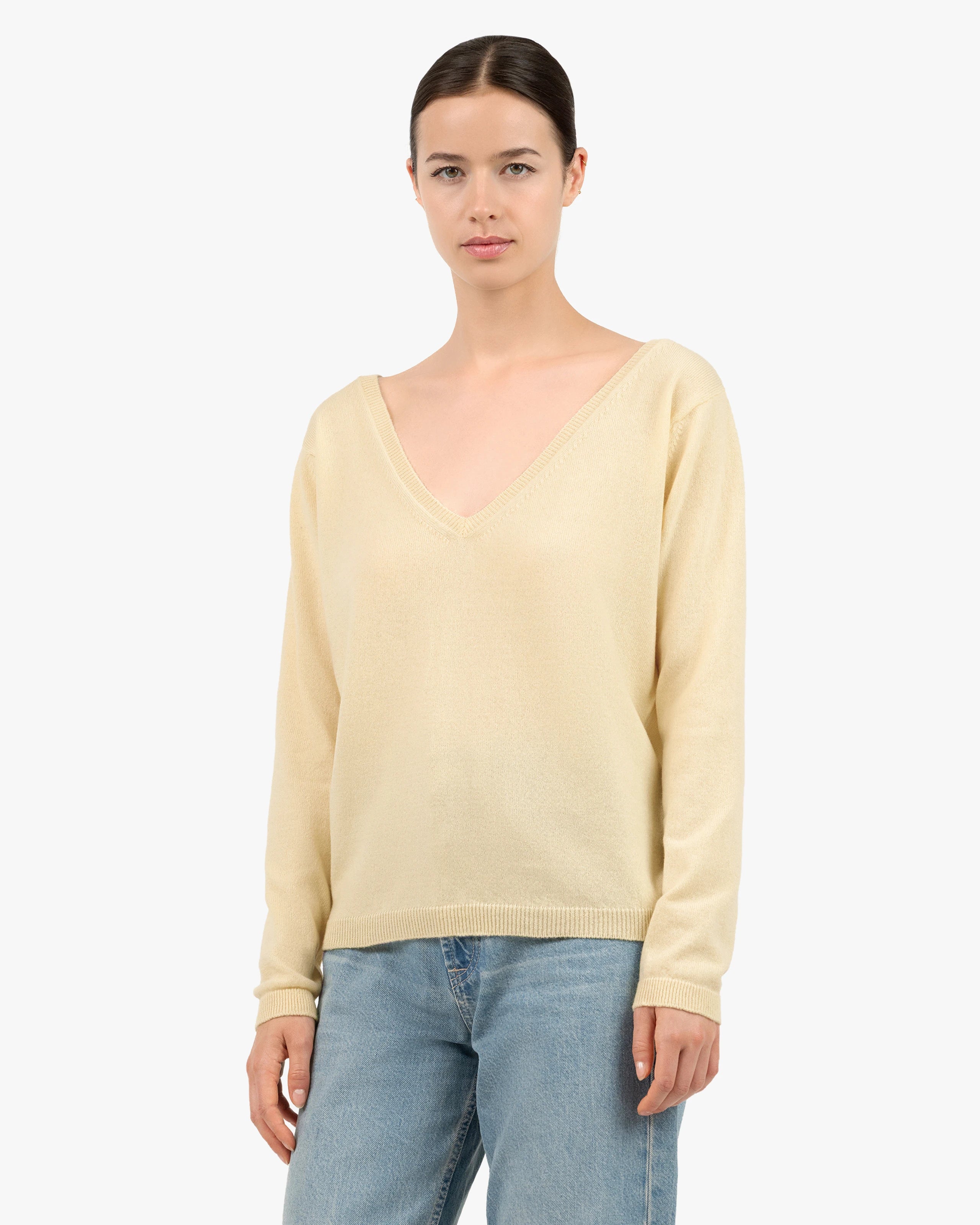 Essential Wide V-Neck Sweater - Yellow Cashmere