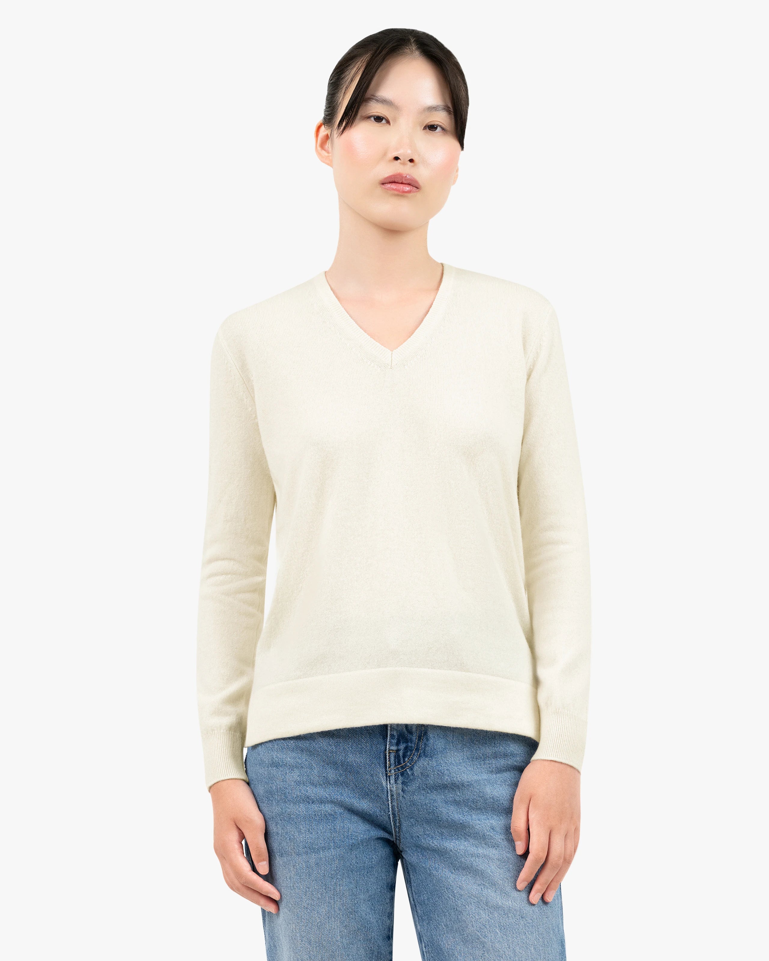 Women's Florenz V-Neck Sweater - White Cashmere