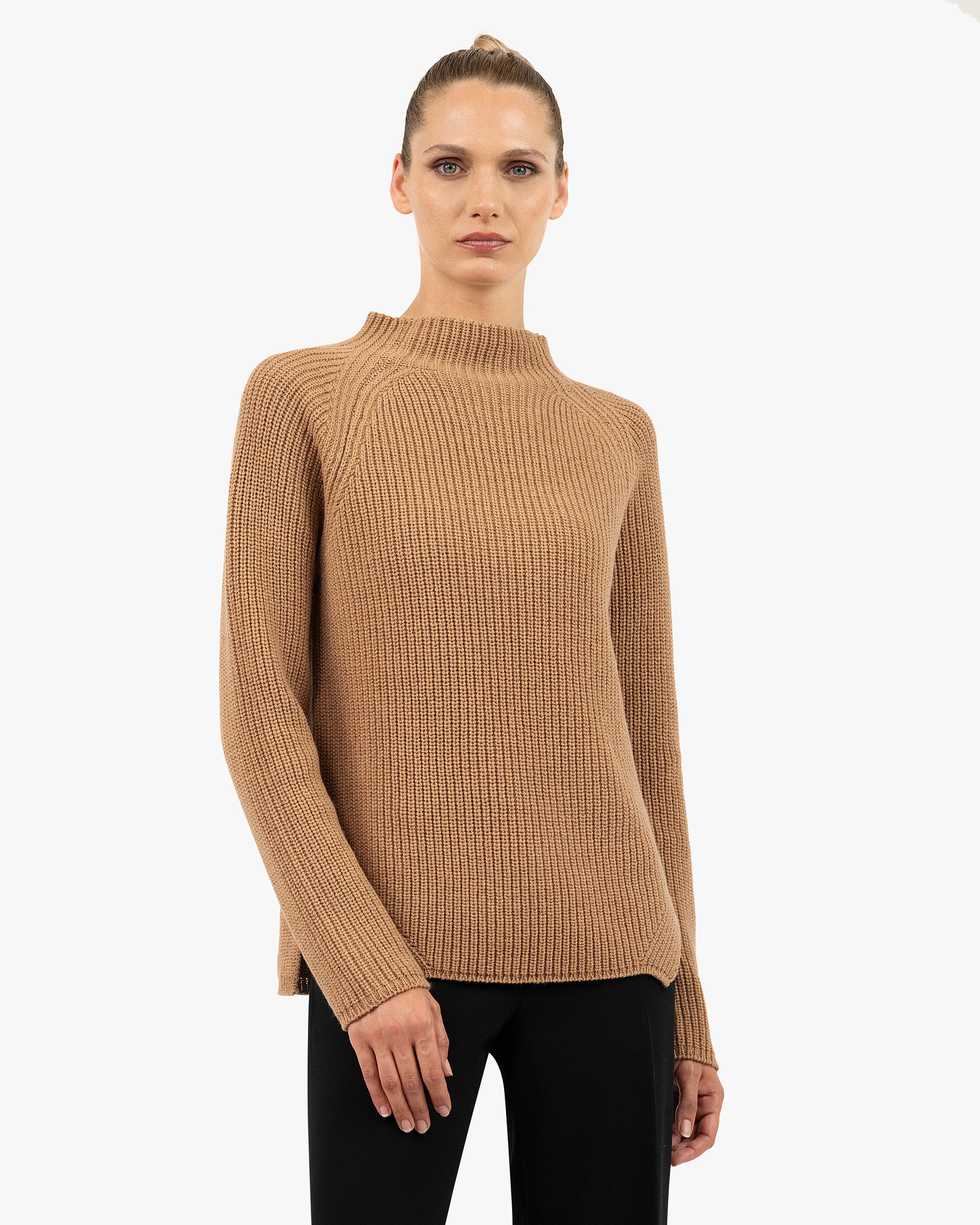Garisenda Mock Neck Sweater - Camel Merino / Cashmere