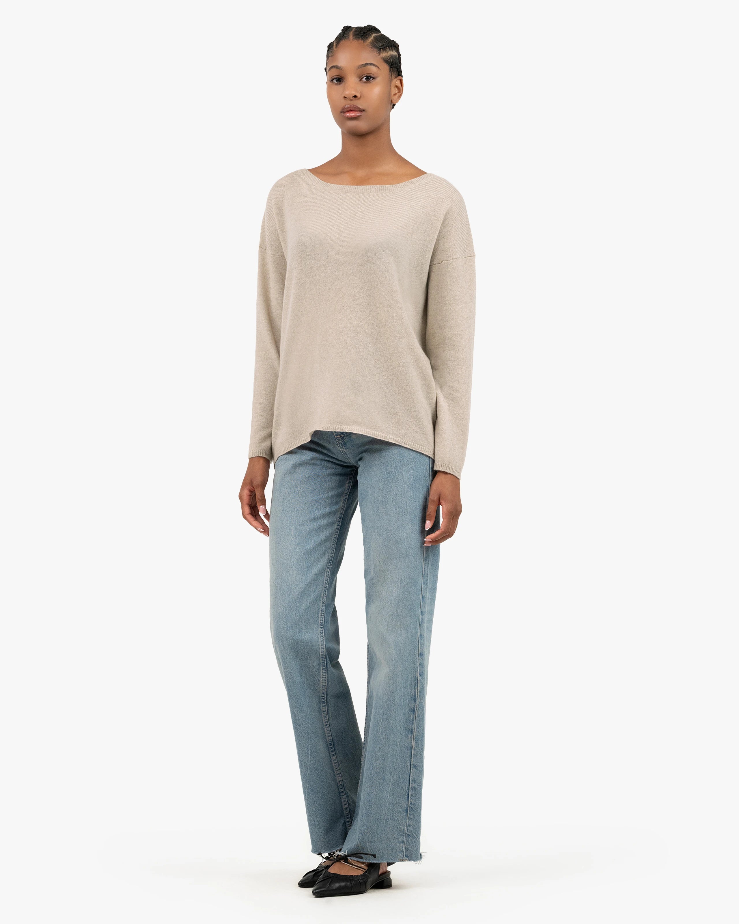Lightness Boat Neck Sweater - Beige Cashmere