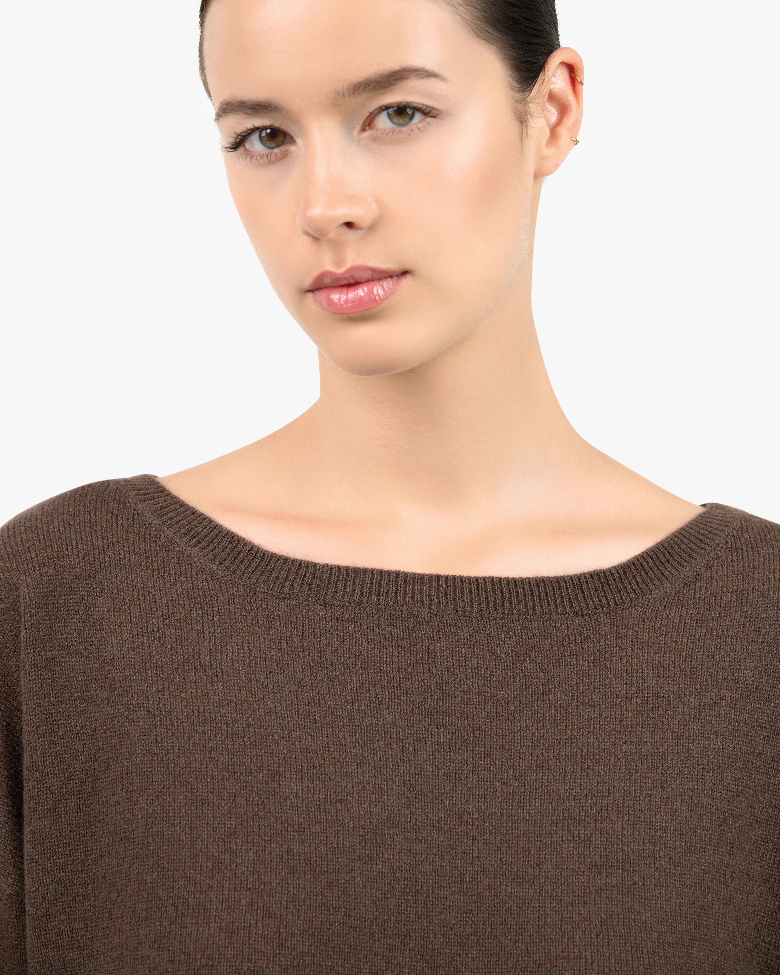 Lightness Boat Neck Sweater - Brown Cashmere