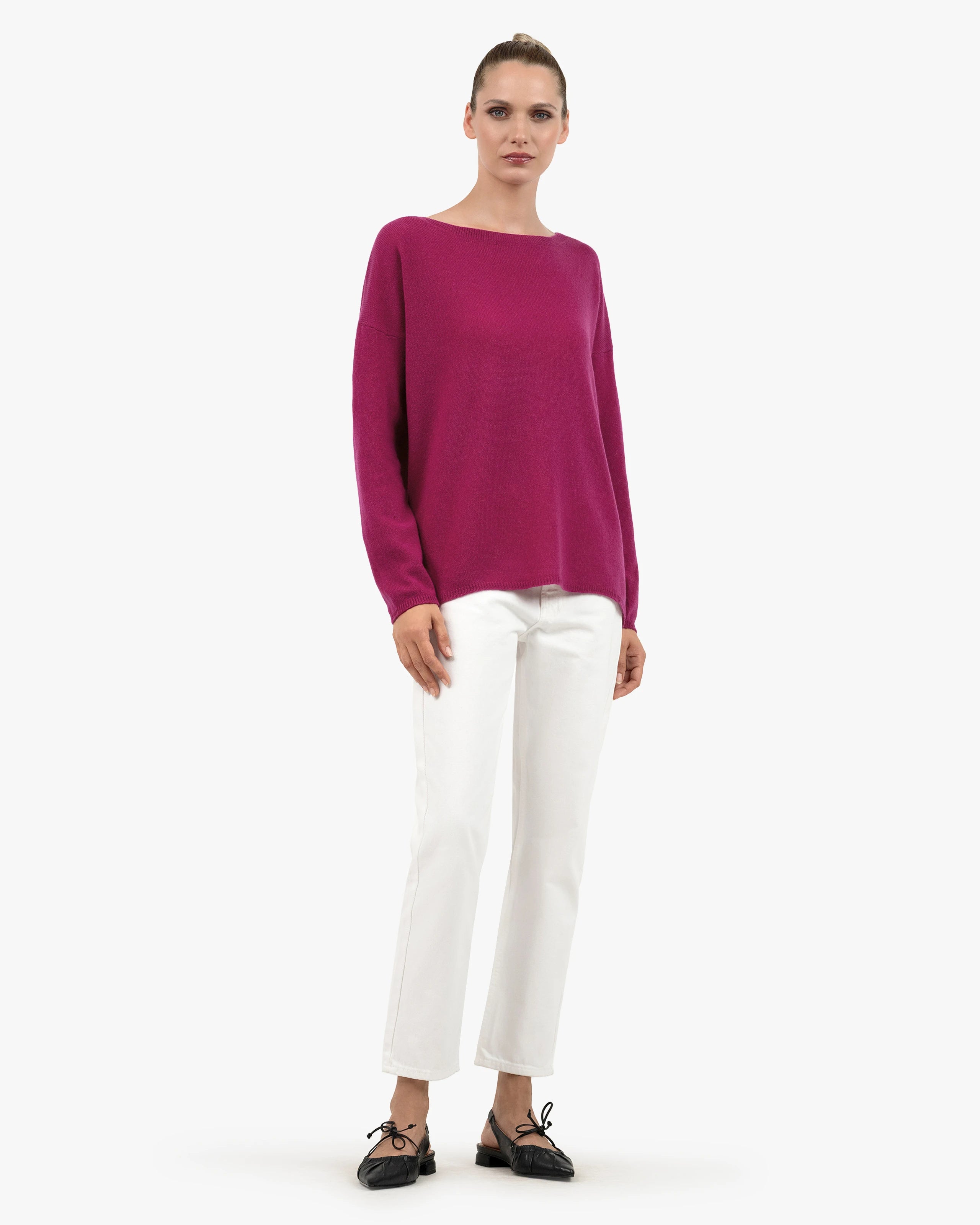 Lightness Boat Neck Sweater - Magenta Cashmere