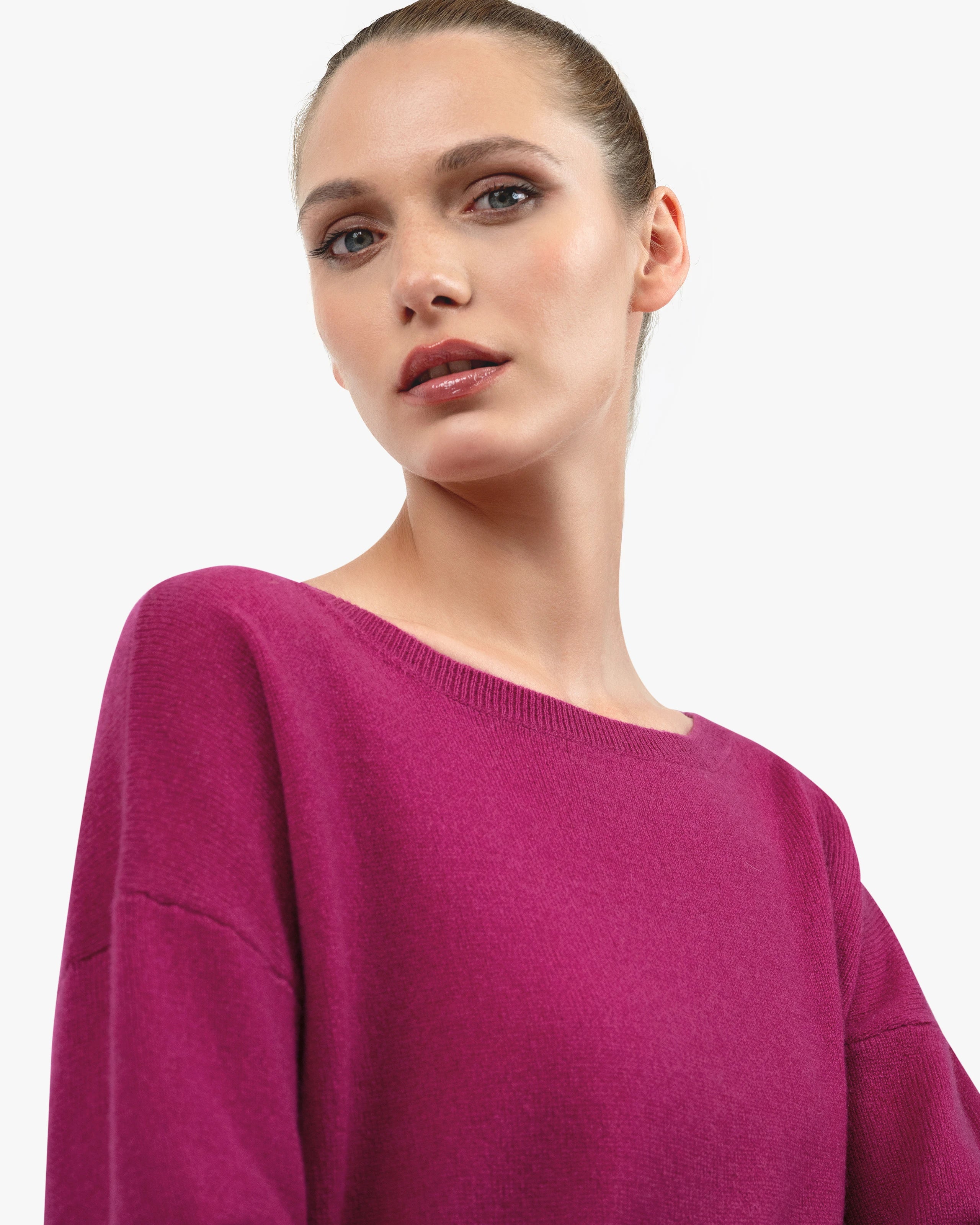 Lightness Boat Neck Sweater - Magenta Cashmere