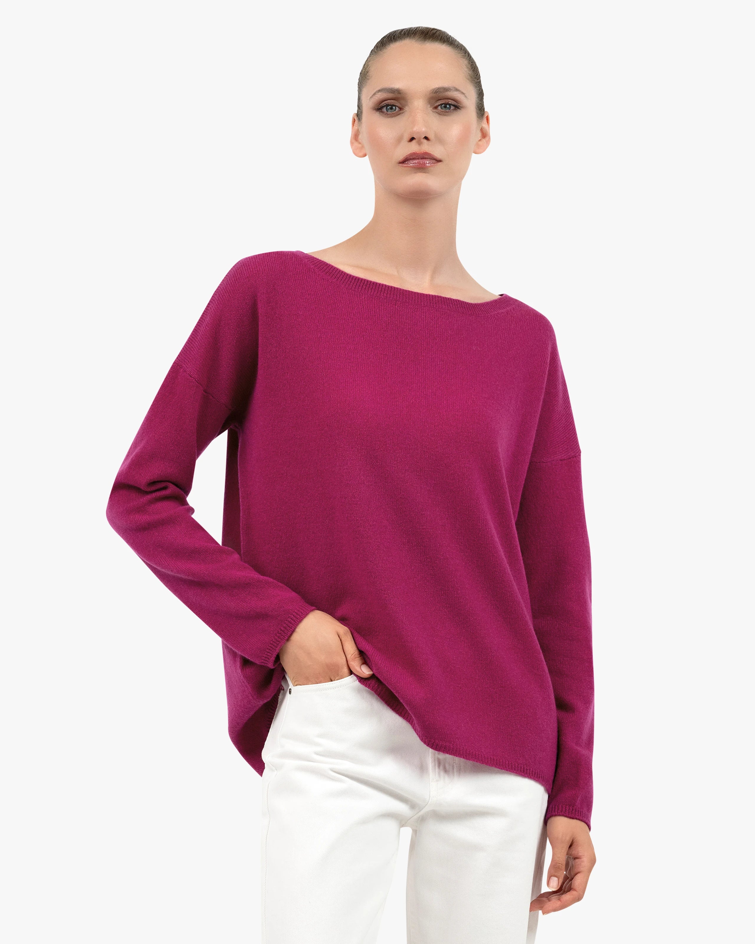 Lightness Boat Neck Sweater - Magenta Cashmere