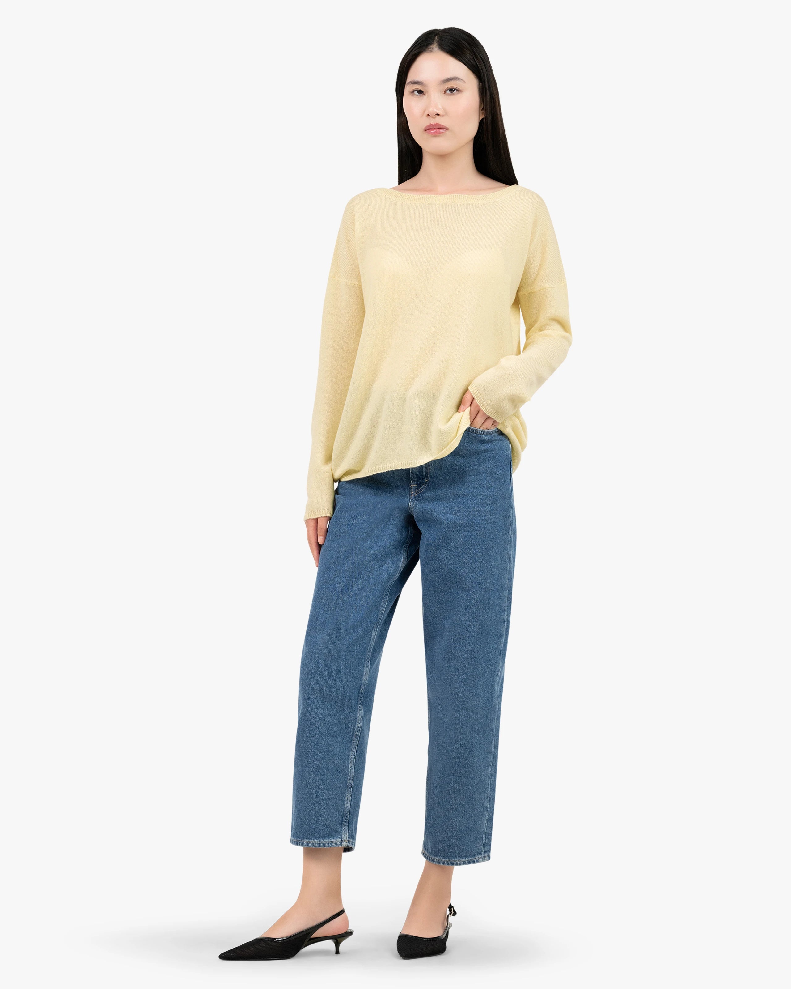 Lightness Boat Neck Sweater - Yellow Cashmere