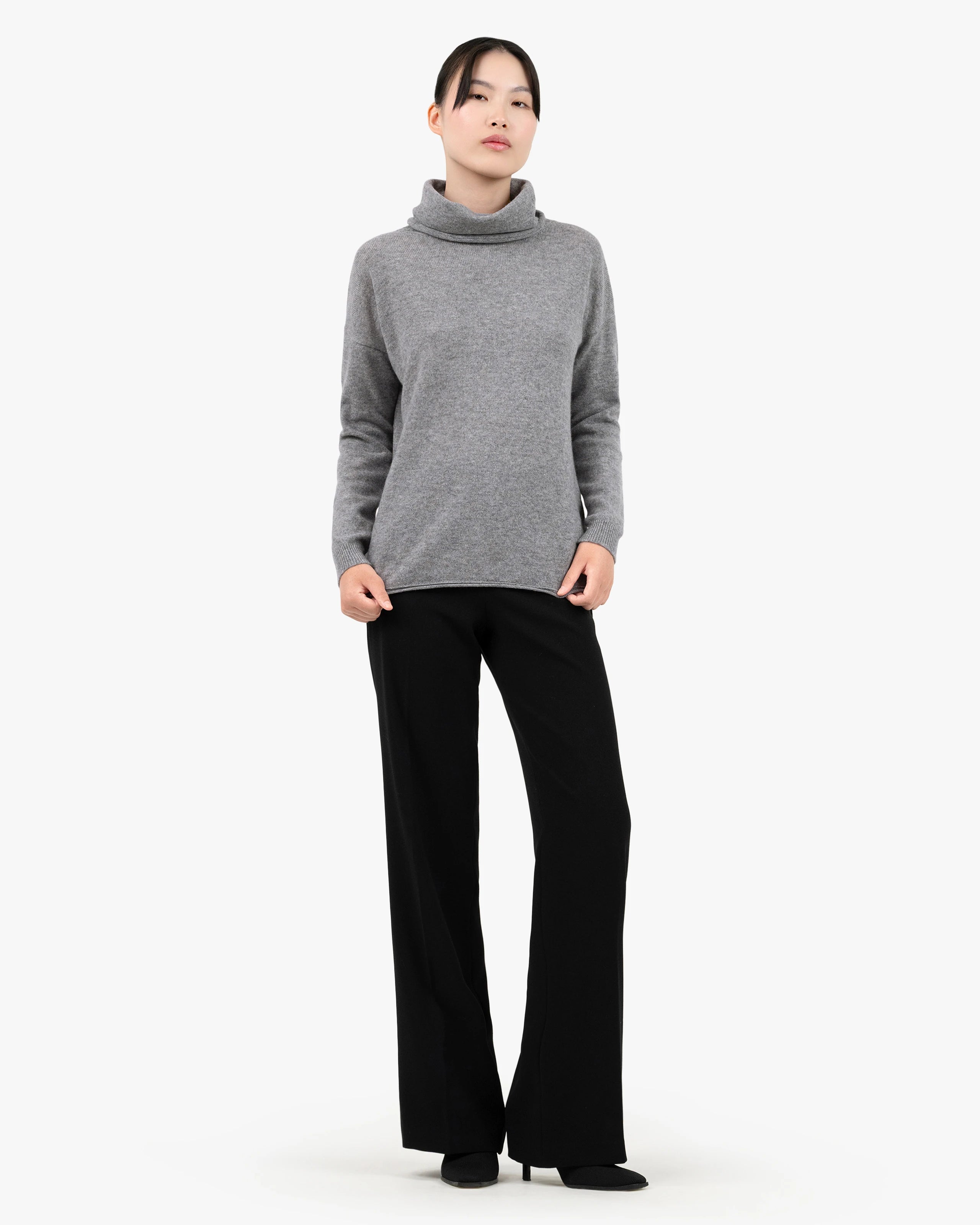 Lightness Cowl Neck Sweater - Medium Grey Cashmere