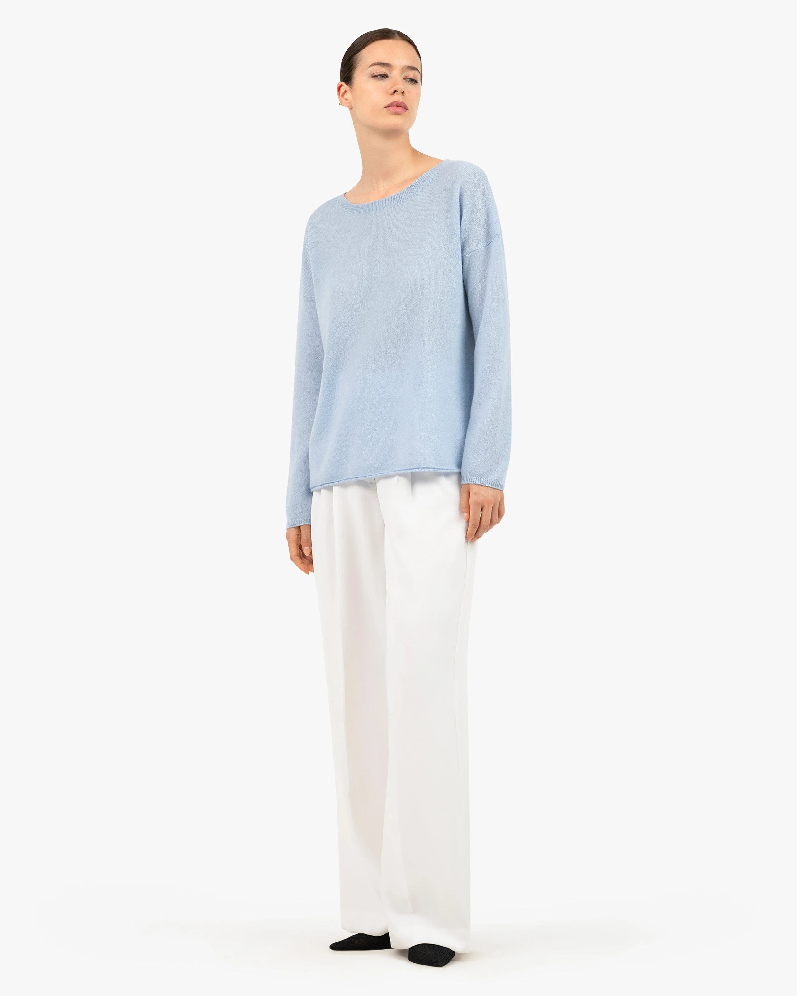 Lightness Crew Neck Sweater - Light Blue Cashmere