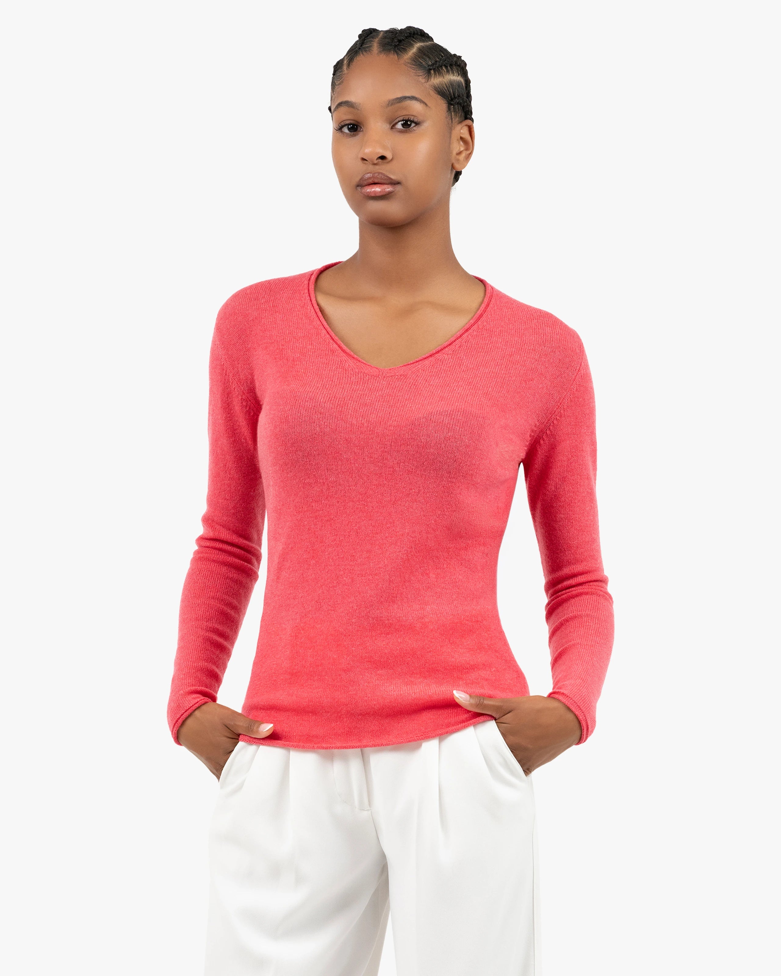 Lightness V-Neck Sweater - Red Cashmere