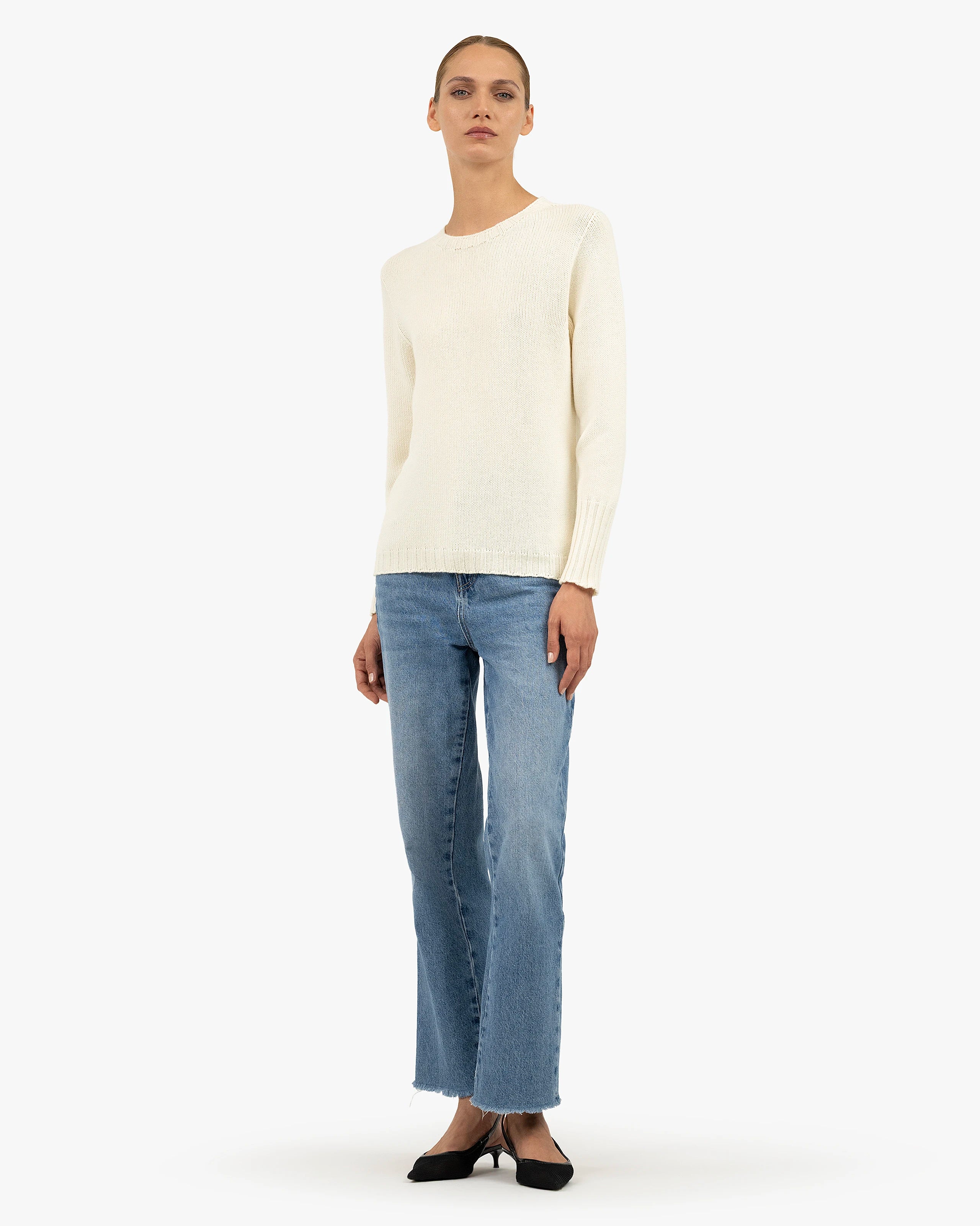 Women's Merano Crew Neck Sweater - White Cashmere
