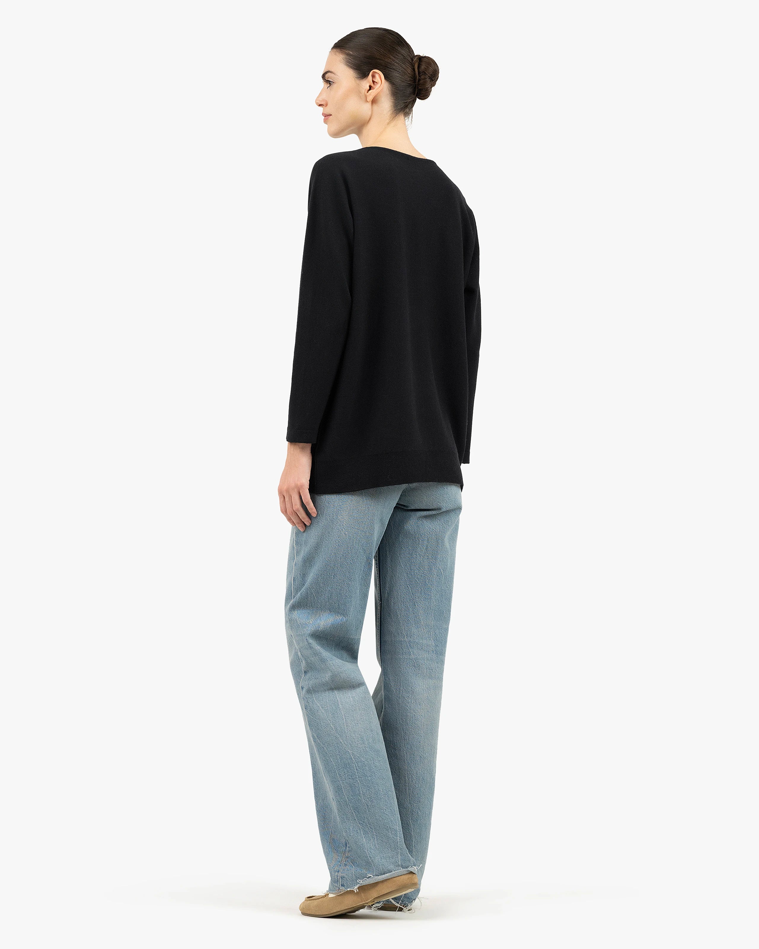 Milford Boat Neck Sweater - Black Merino