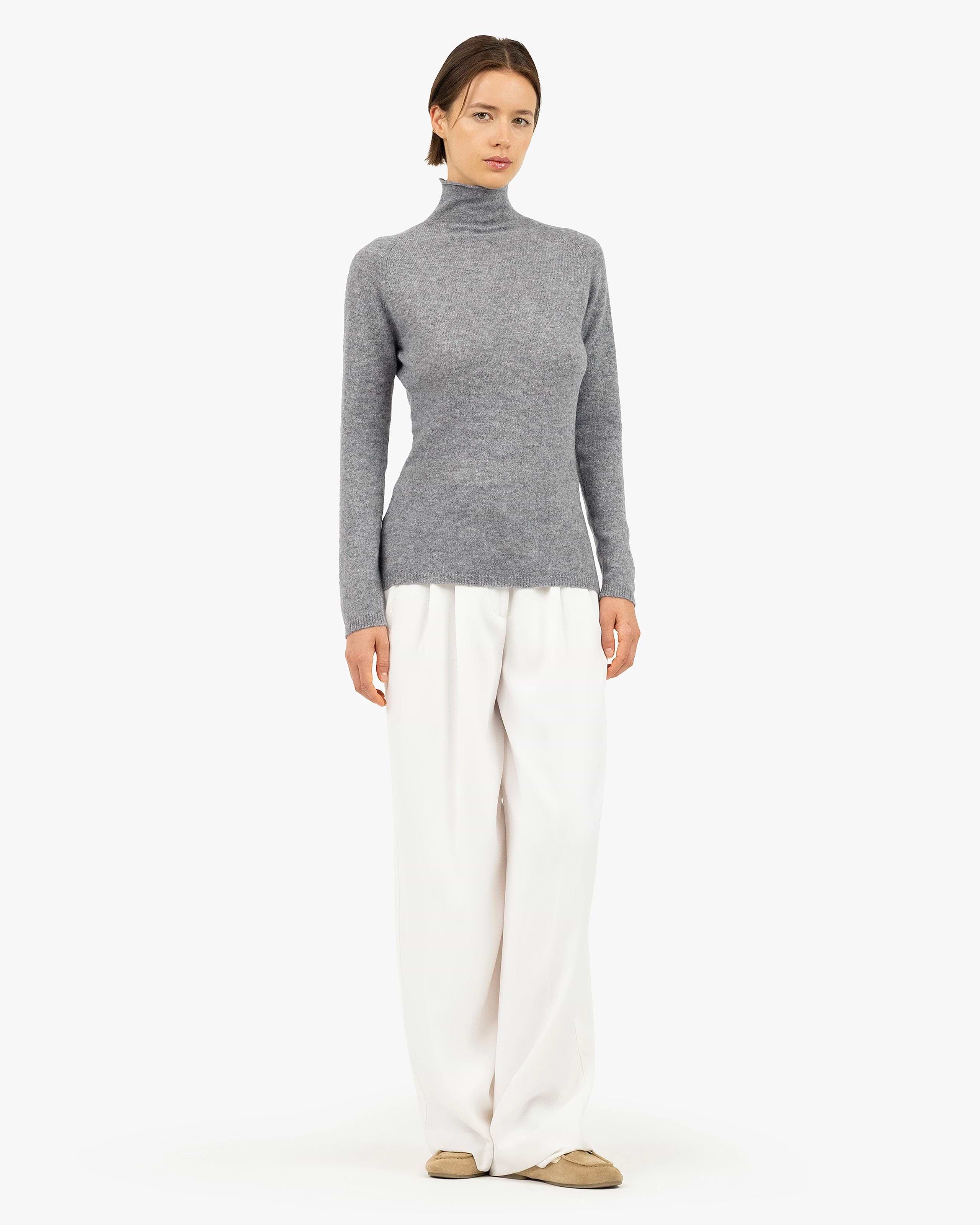 Piuma Mock Neck Sweater - Medium Grey Cashmere