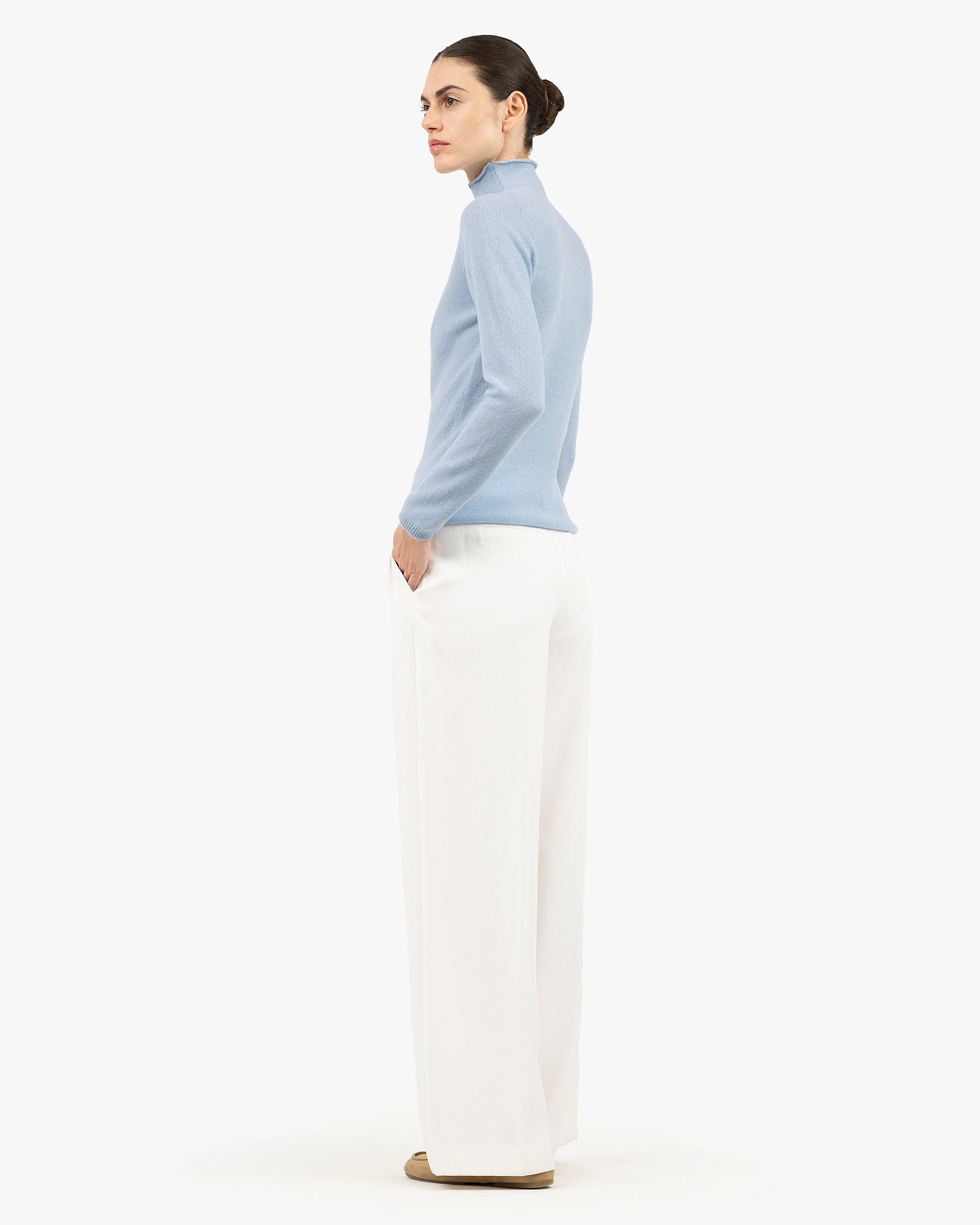 Piuma Mock Neck Sweater - Light Blue Cashmere