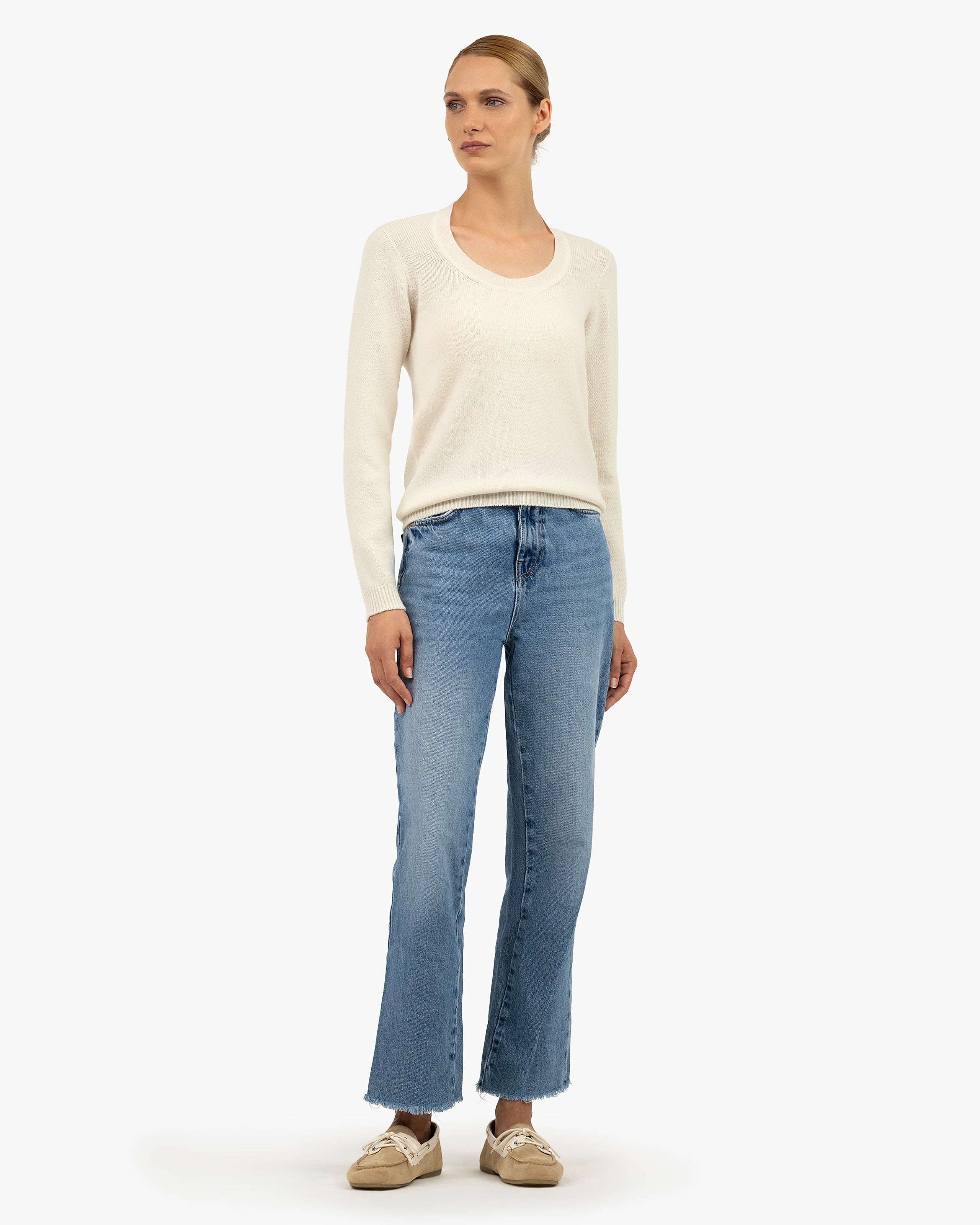 Piuma Wide Neck Sweater - White Cashmere