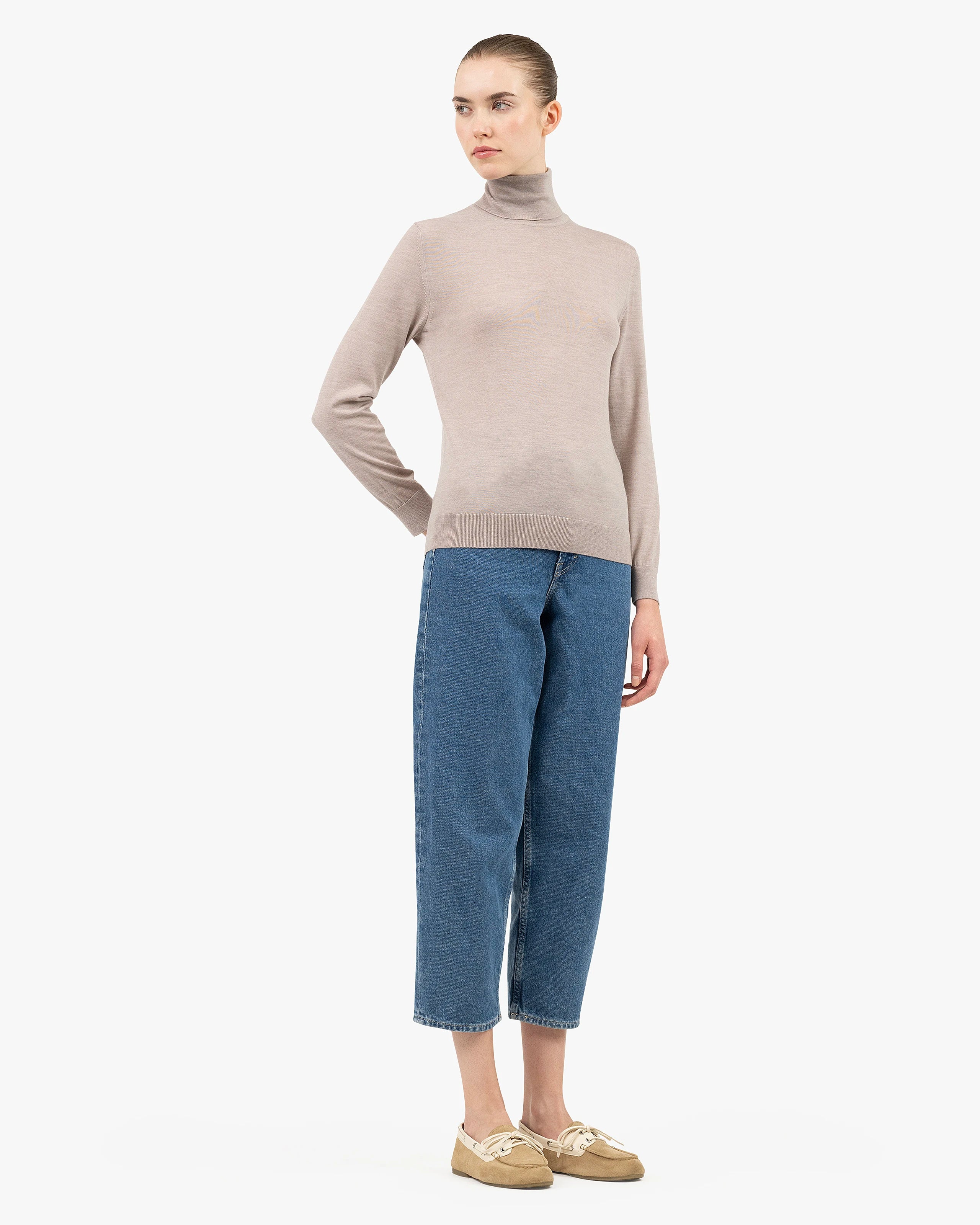 Women's Seraphine Turtleneck Sweater - Beige Merino Superfine