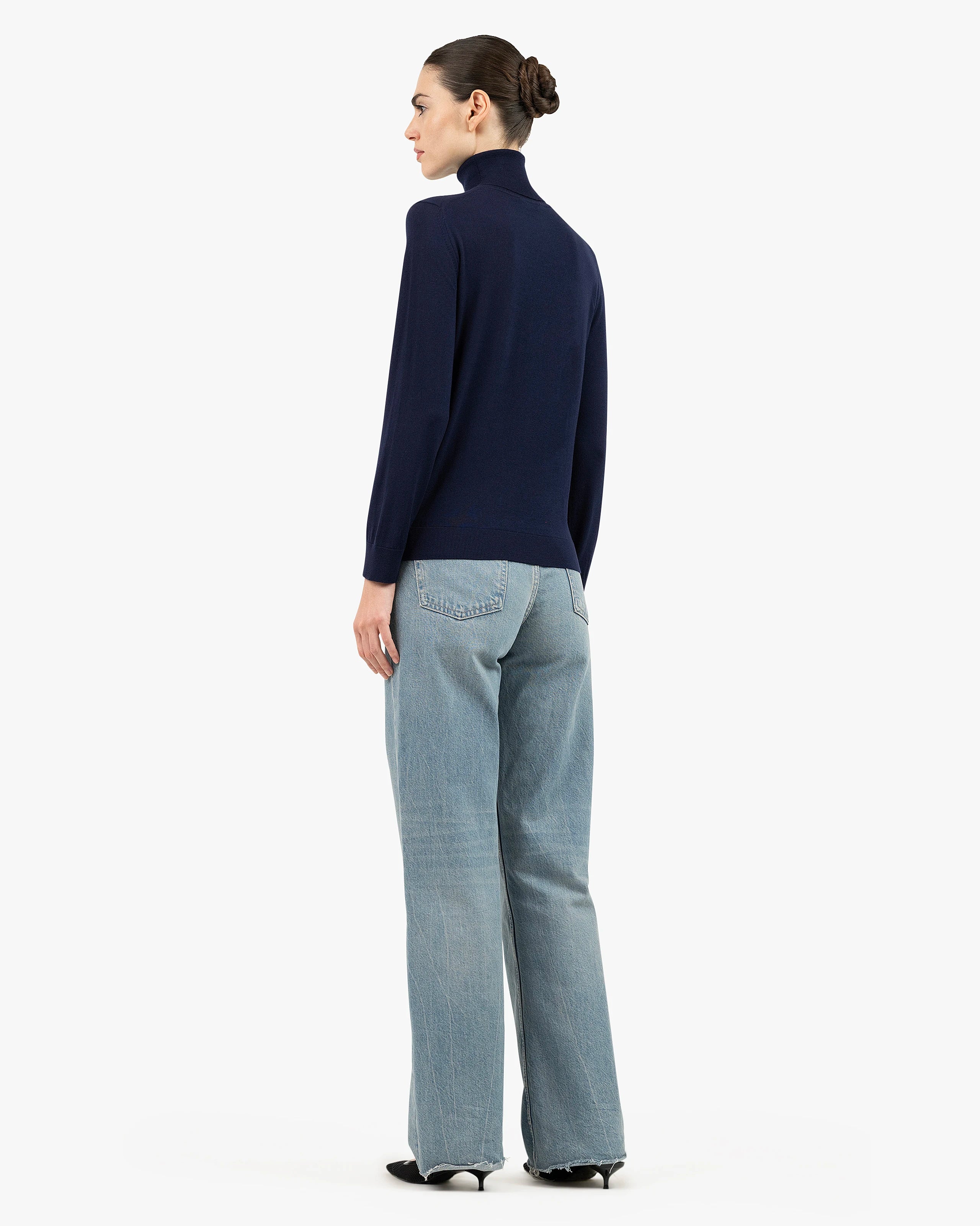 Women's Seraphine Turtleneck Sweater - Blue Merino Superfine