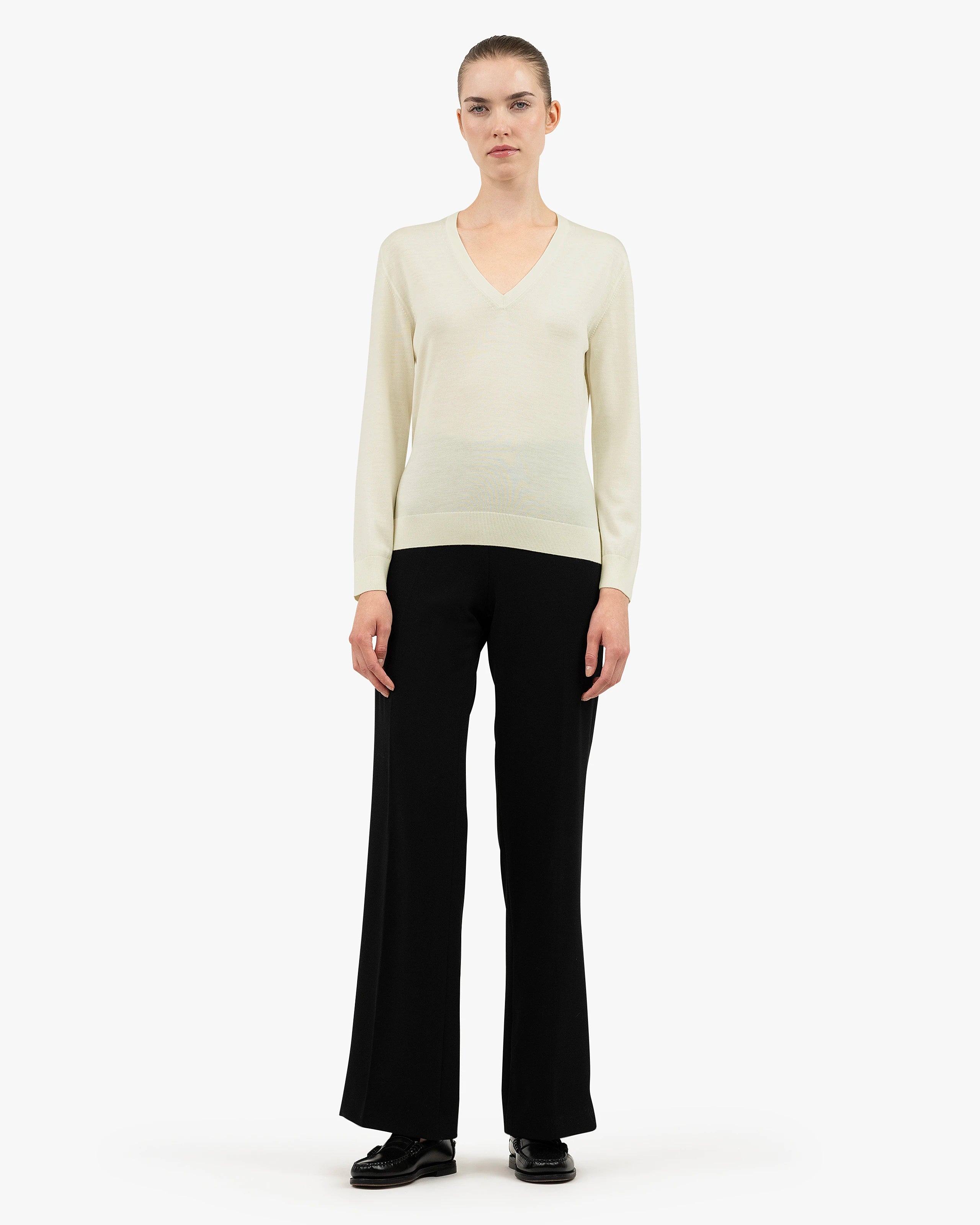 Women's Seraphine V-Neck Sweater - White Merino Superfine