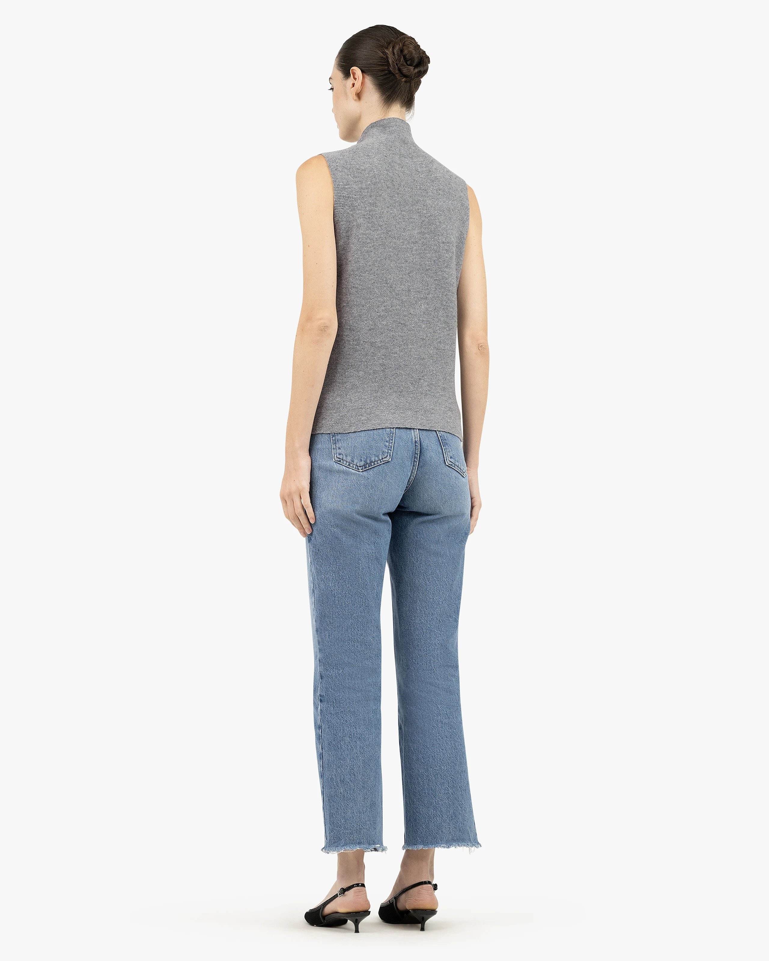 Soffio Mock Neck Top - Medium Grey Cashmere